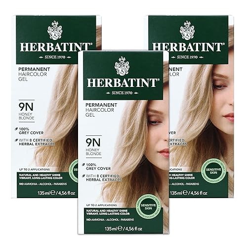 Herbatint Gel permanente para el cabello, rubio miel 9N, sin alcohol, vegano, 100% cobertura de canas, 4.56 onzas (paquete de 3)
