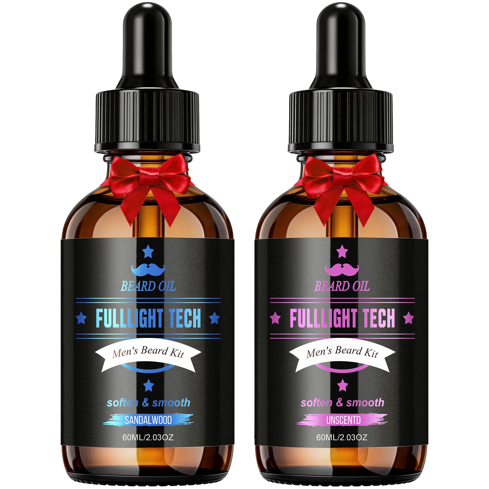 Beard Oil for Men,2 Oz Sandalwood & 2 Oz Unscented,Natural Plant-Based Oils