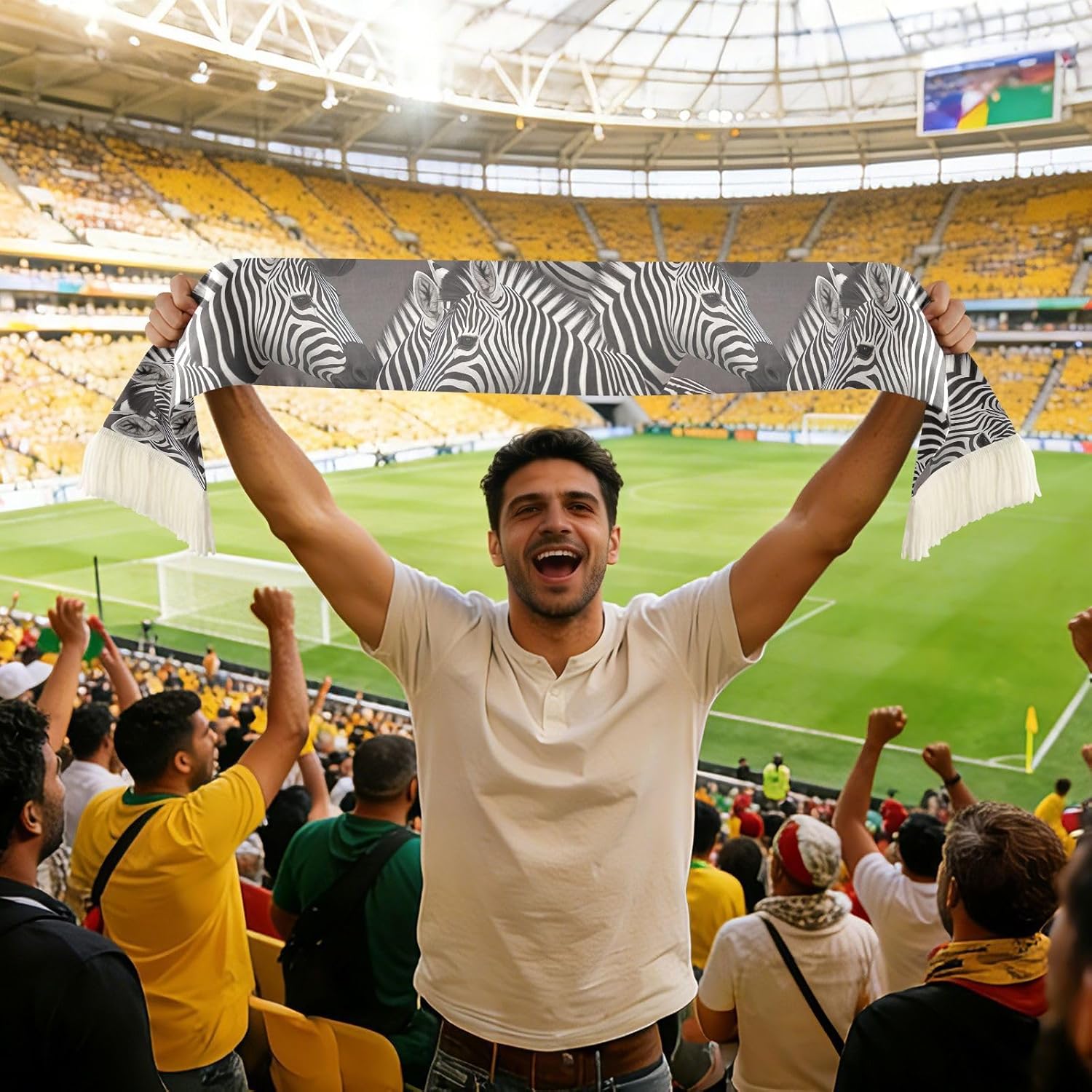 CHIFIGNO Black White Zebra Stripe Sports Fan Scarf Sweat Towel, Soft Polyester Soccer Scarf, Quick Dry, Vibrant Print, Crowd Cheering Accessory