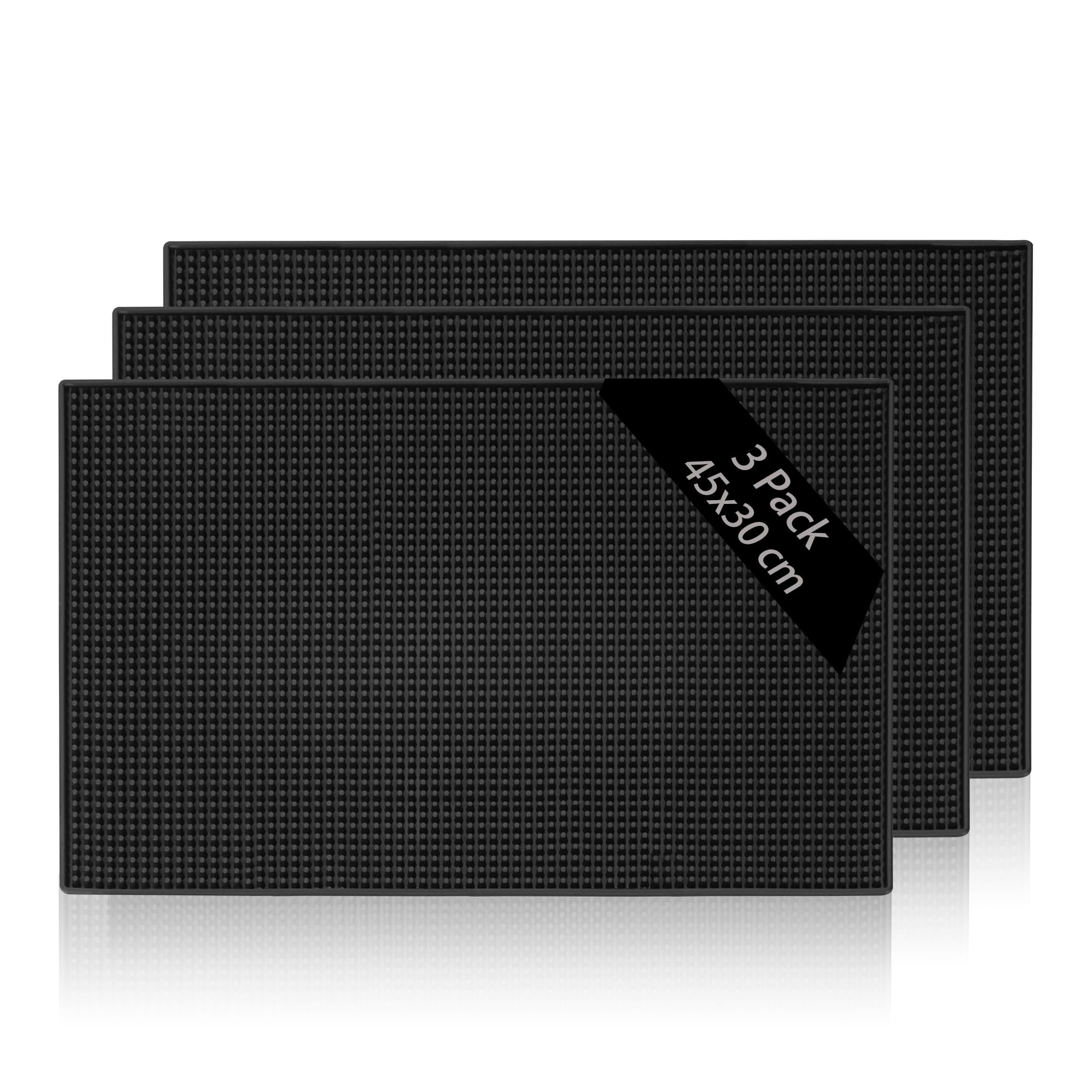 Aramanara 3 Pcs 45 x 30 cm Rubber Bar Mats, Non-Slip Bar Service Spill Mat, 17.7 x 11.8 in Black Bar Mat for Restaurant Kitchen Bar Counter