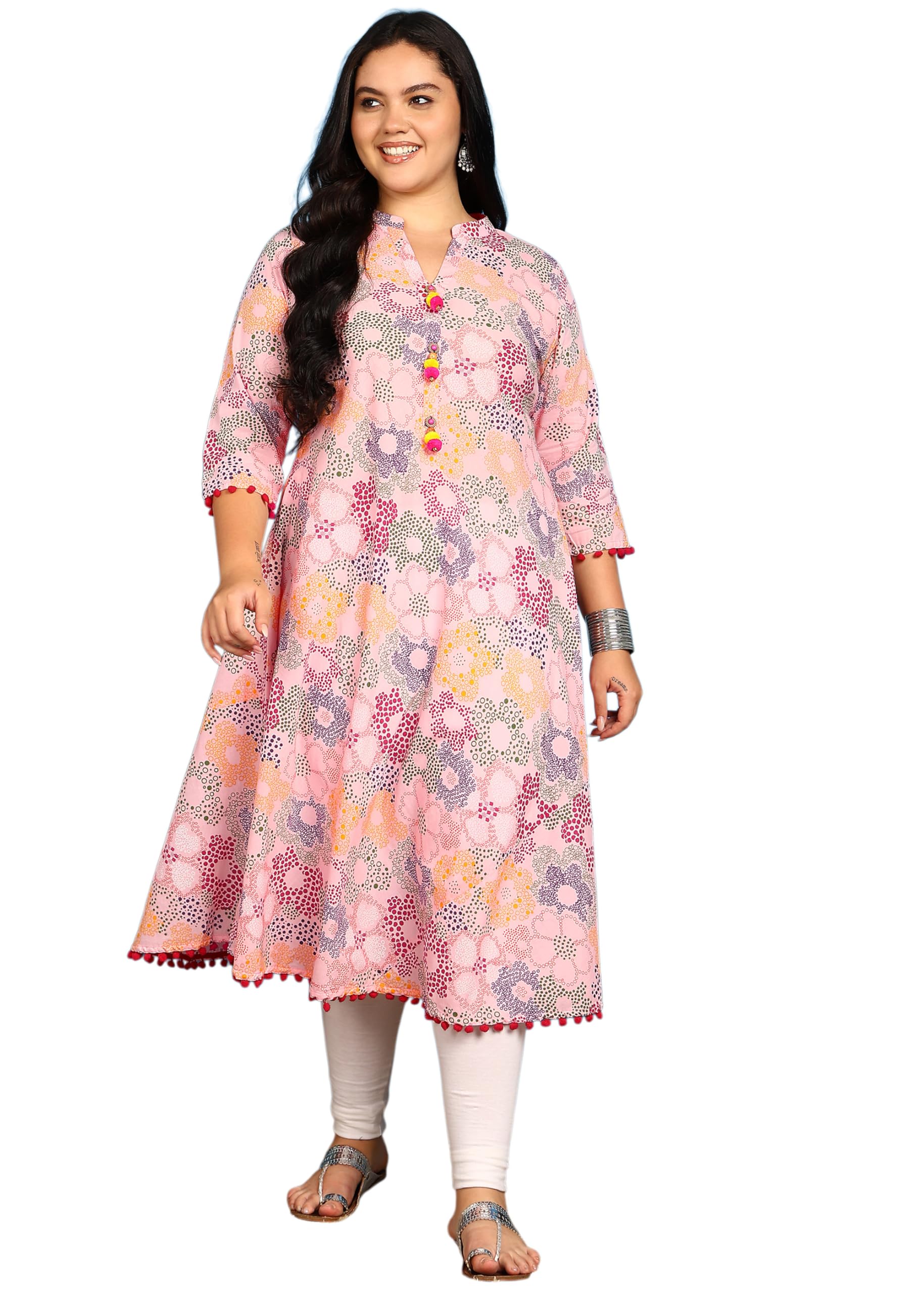 Berrylush Women's Cotton Relaxed Fit Anarkali Kurta in neutral