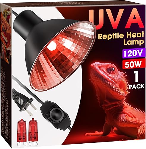 Briignite Lámpara de calor para reptiles, color rojo, lámpara nocturna de reptiles de 50 W, bombilla de calor G9 y lámpara de cúpula para reptiles,