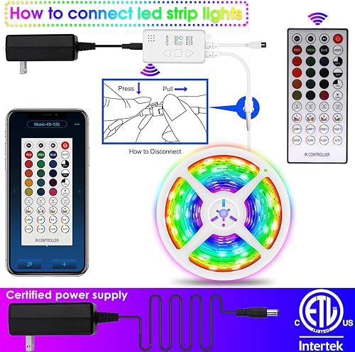 Miniatura 5 de Dreamcolor - Tira de luz LED RGBIC regulable de 16.4 pies, tira de luz impermeable con sincronización de música, efecto multicolor, triple control