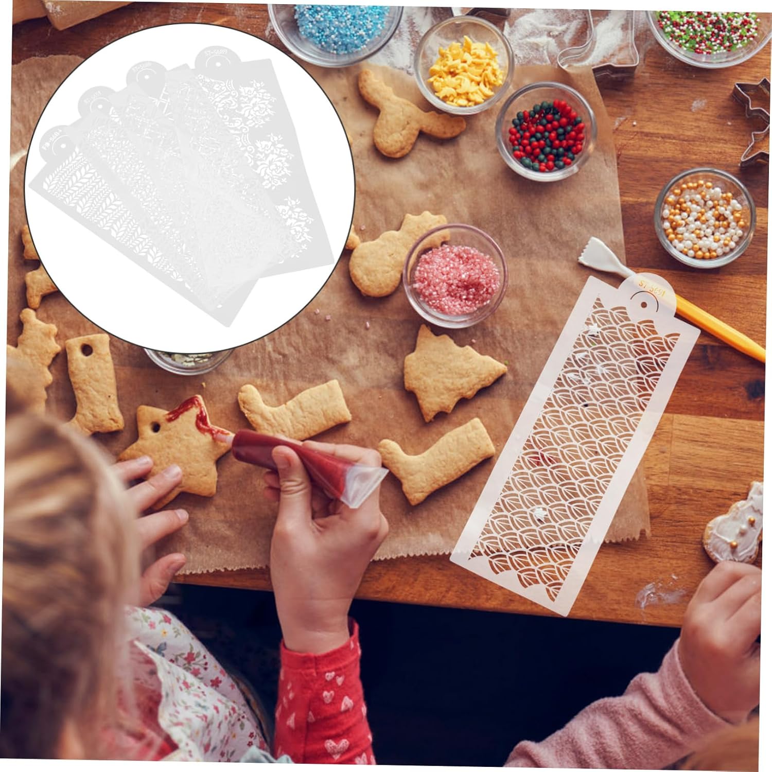 4Pcs Plastic Stencils for Crafts and Cake Decorating Hollow Out Design Reusable for Baking and DIY Projects