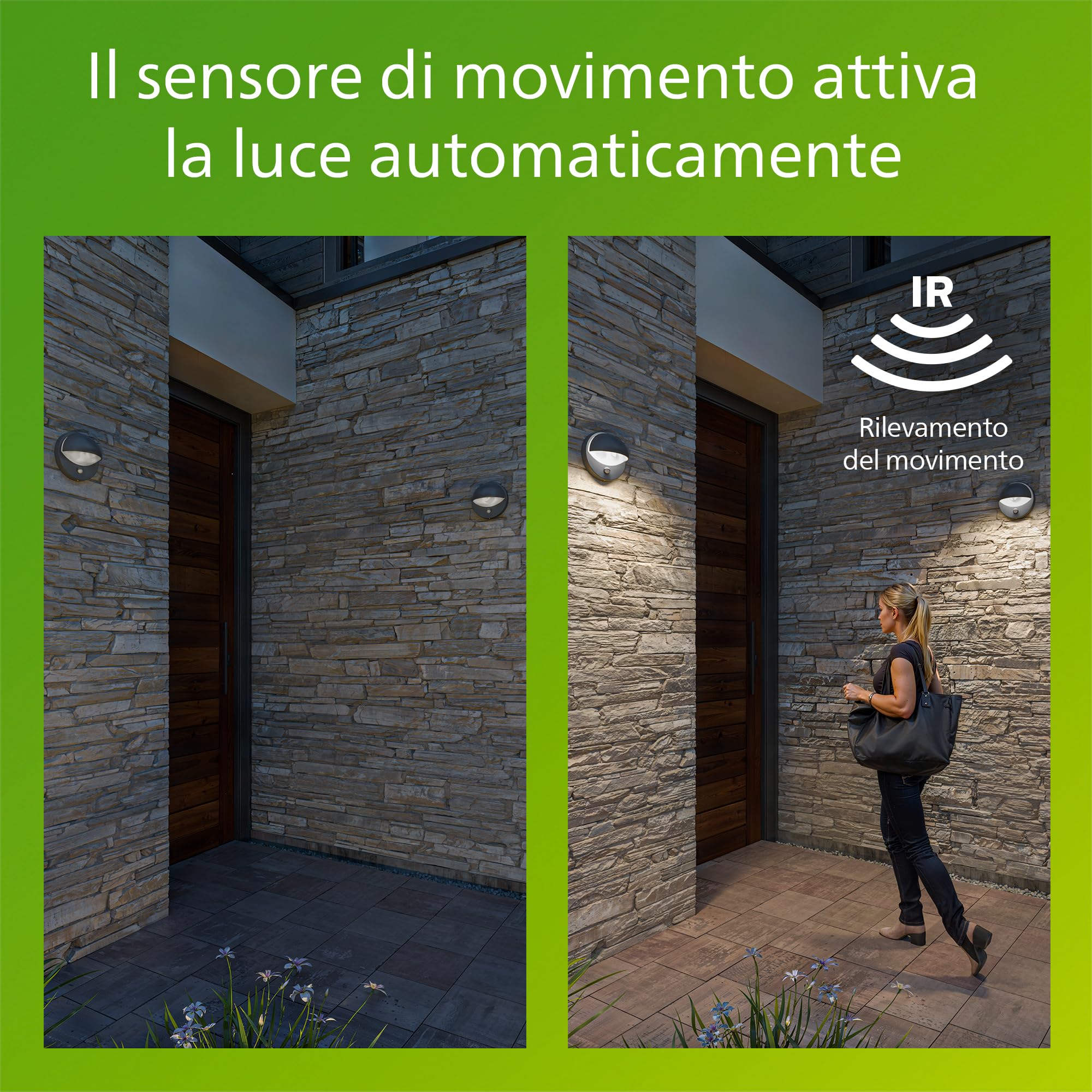 Philips June applique LED, Lampada da Esterno, Resistente a Intemperie IP44, Sensore di Movimento a Infrarossi, Durevole, Alluminio, Design Moderno, Antracite, Lampadina E27 Venduta Separatamente