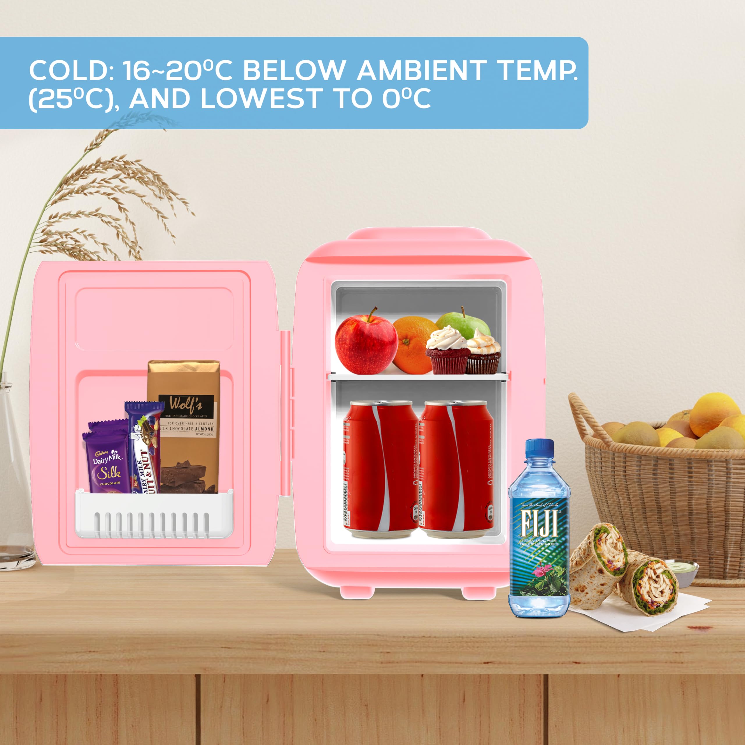 Body Escape Mini Beauty Fridge for Skincare - Birthday Gifts for Her - Retro, Portable, Compact and Quiet Small Fridge for Makeup - 5L - Pink Mono