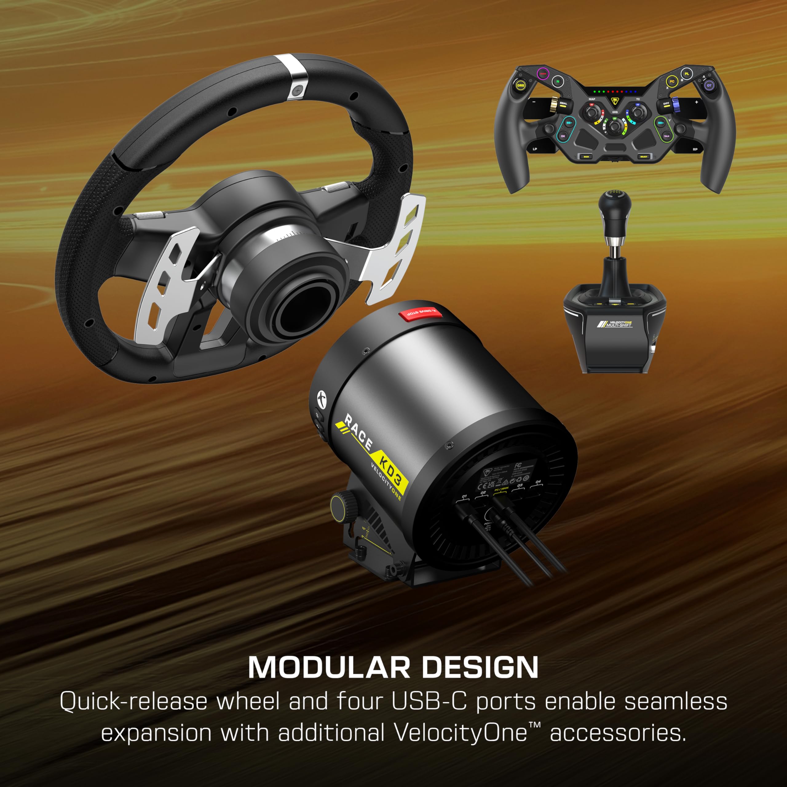 Turtle Beach VelocityOne Race KD3 Volante e pedali con force feedback a trasmissione diretta per Xbox Series X|S, Xbox One e PC Windows – Pedali di freno e acceleratore a effetto Hall