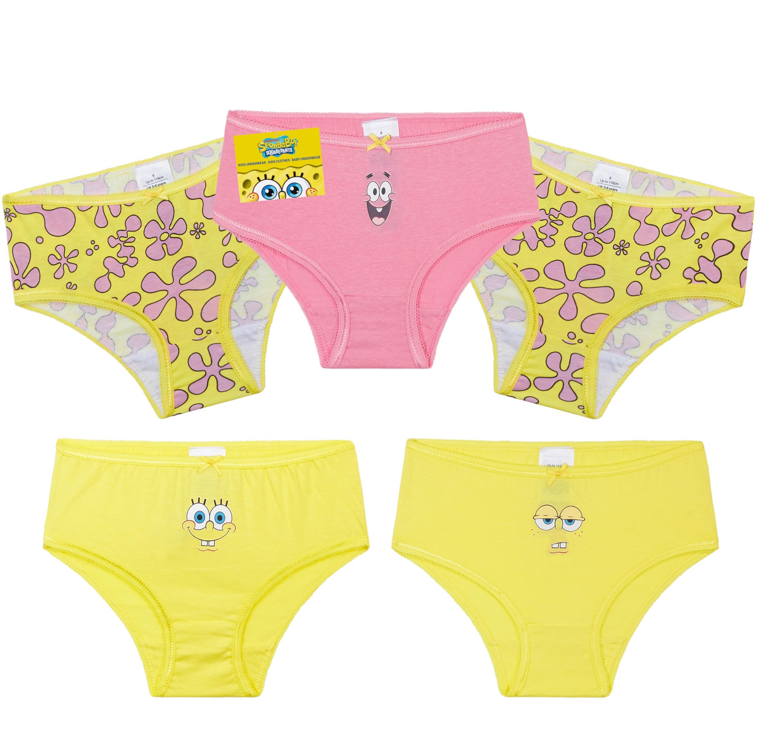Get Trend SpongeBob Squarepants Knickers Girls Breathable Cotton Panties Underwear 5 Pack Soft Underpants Gifts for Girls (4-5 Years, Yellow SpongeBob 5 Pack)