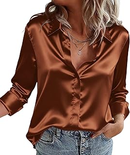 Zeagoo Satin Blouses for Women Casual Long Sleeve Button Down Silk Shirts Dressy Business