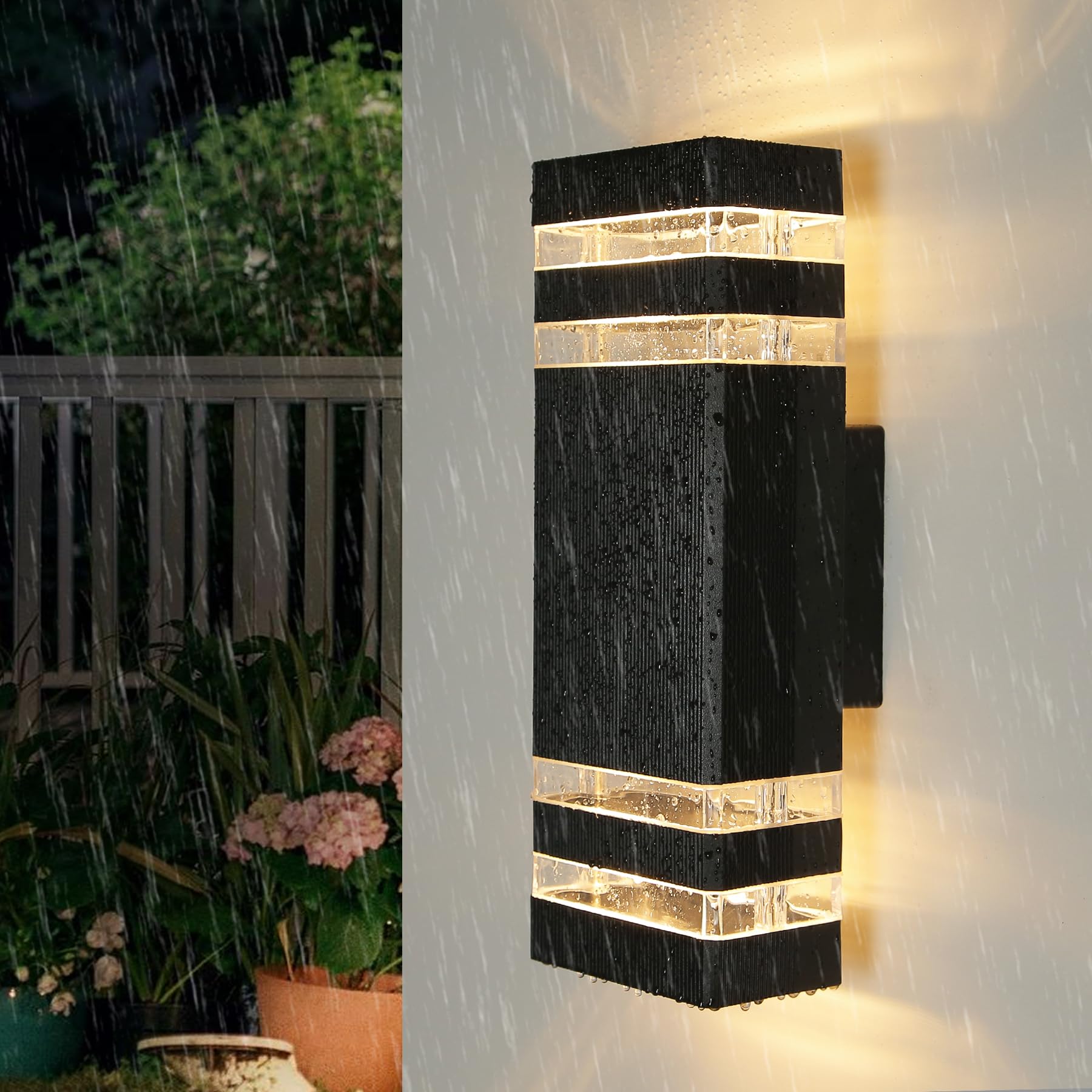 YICALE Outdoor Wall Lights Mains Powered,Up Down Lights Outdoor IP65 Waterproof Outside Wall Lights,Black LED Front Door Light Square Aluminium External Light Wall Mounted for House,Garden,2*GU10