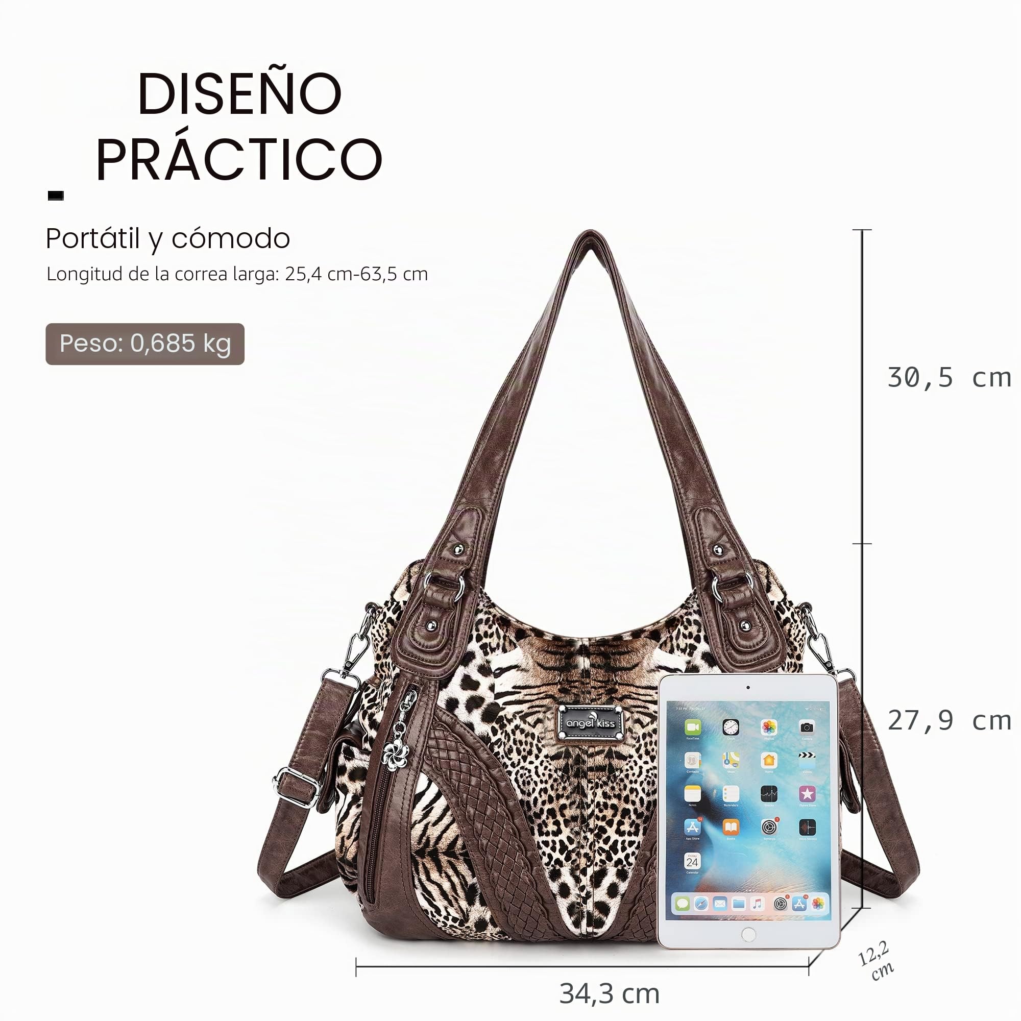 Angel Kiss Bolso de mano para mujer, bolso de hombro multifuncional, impermeable, PU, cuero vegano con cremallera..