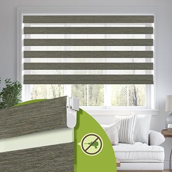 No Drill No Tools Cordless Dual Layer Zebra Blinds for Windows, Blackout Zebra Shade for Indoor Windows,Easy to Install Thermal Insulated Blinds, Dark Brown, Custom Size