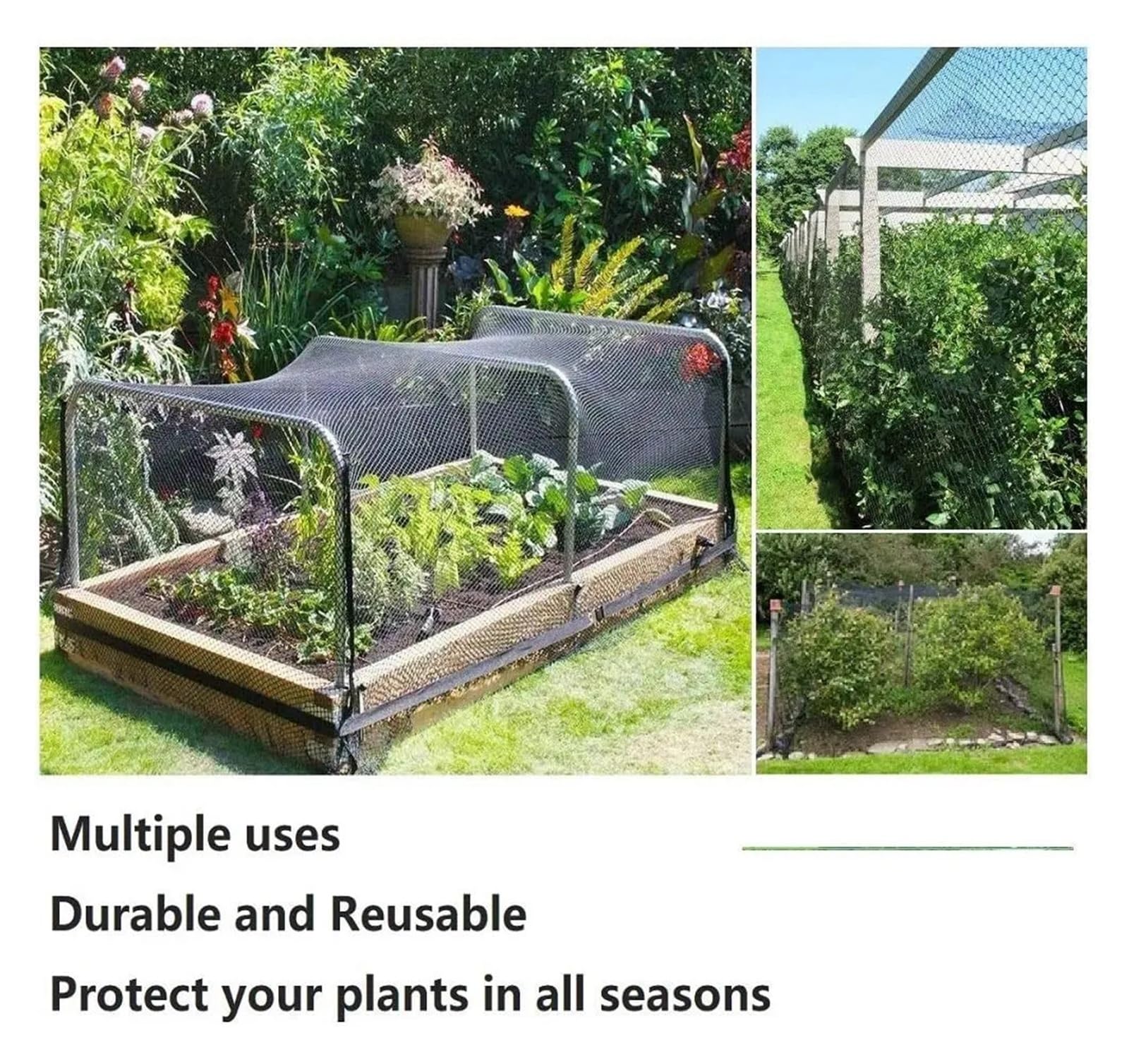 LYVQZPWLRRéseau anti-oiseau en nylon, Filet anti-oiseaux noir robuste for clôture de jardin et cultures, filet de protection anti-oiseaux, cerfs, chats, chiens, poulets, filet de pêche(3mx5m,3cmx3cm C