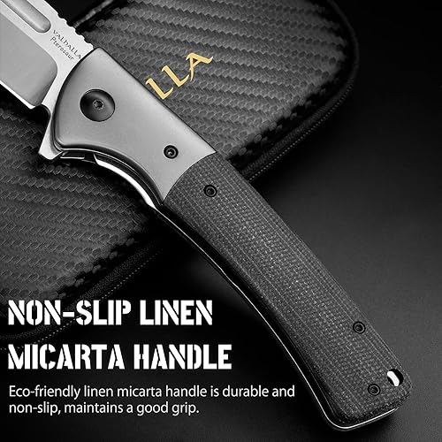 Miniatura 3 de VALHALLA PTEROSAUR Cuchillo de bolsillo, cuchillo plegable de acero D2 de 3.9 pulgadas con mango de micarta, cuchillo de bolsillo afilado para