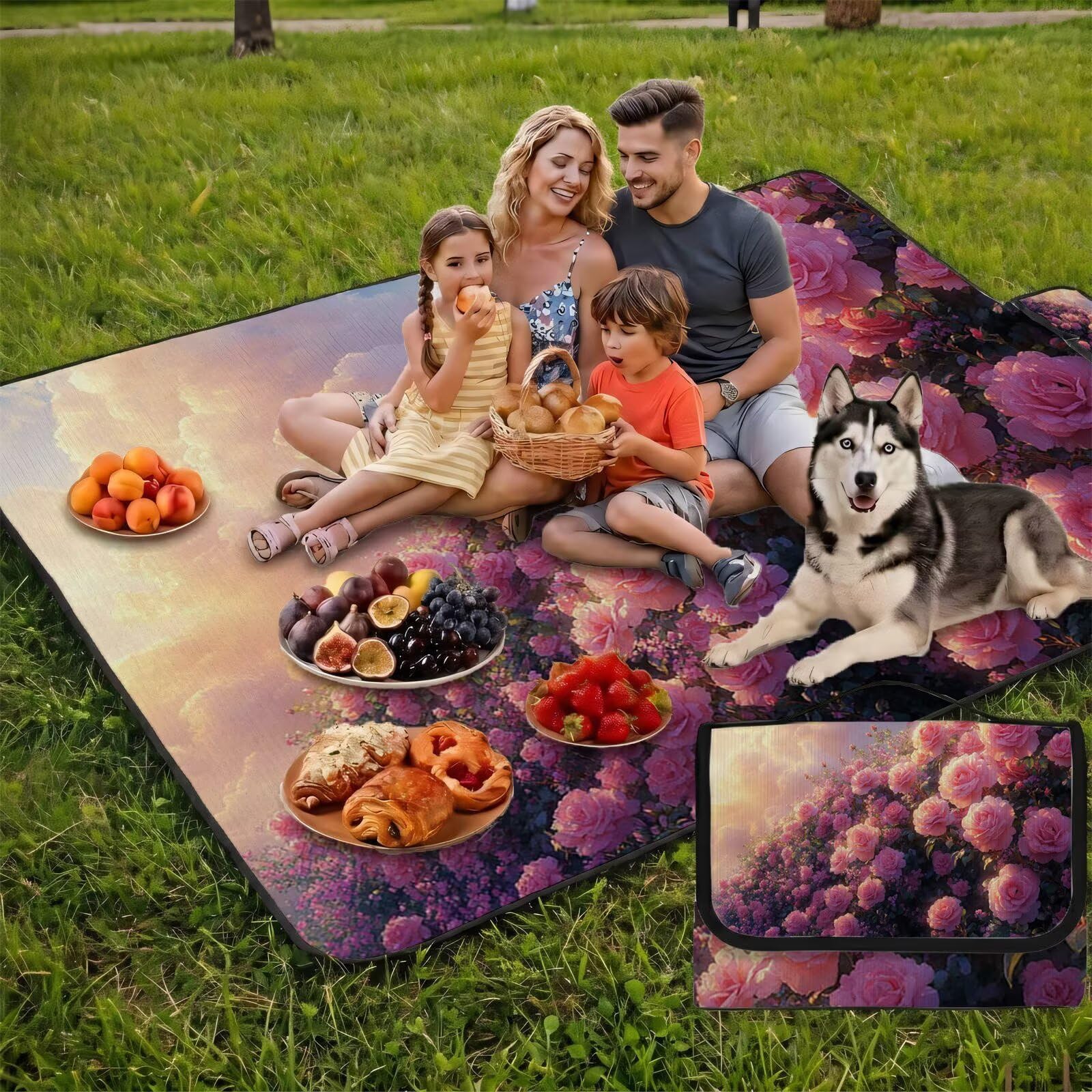 Coperta de Picnic 150x200 cm, Nuvole Manta Picnic Impermeable Anti-Sabbia Manta de Playa Pieghevole, Outdoor Picnic Blanket per Spiaggia, Camping, Giardino, Trekking - fiori (1) FZ-38