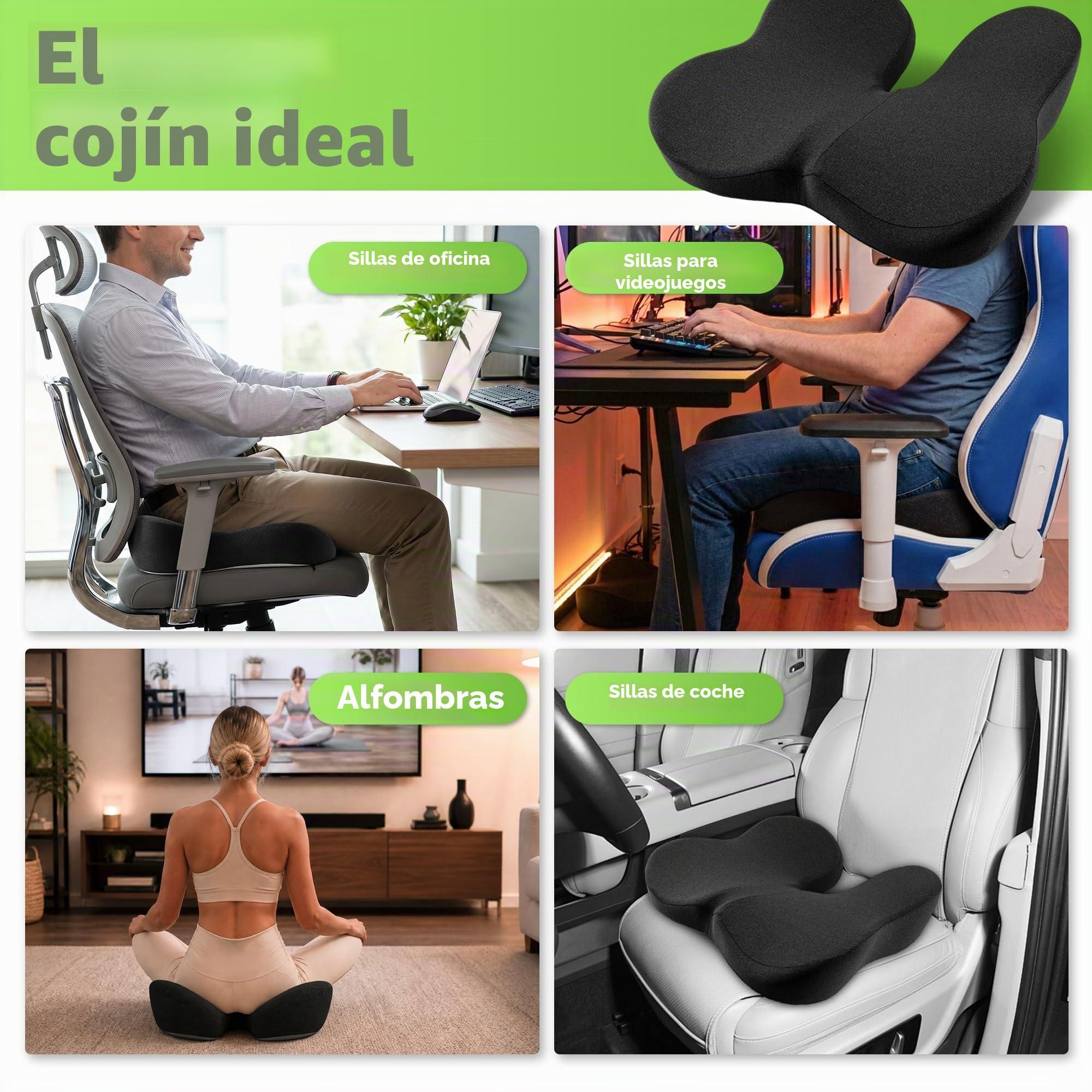 Cojín Antiescaras para Coxis – Cojin Silla Oficina Ergonómico de Espuma Viscoelástica con Abertura, Cojin Coxis para Oficina, Coche y Gaming