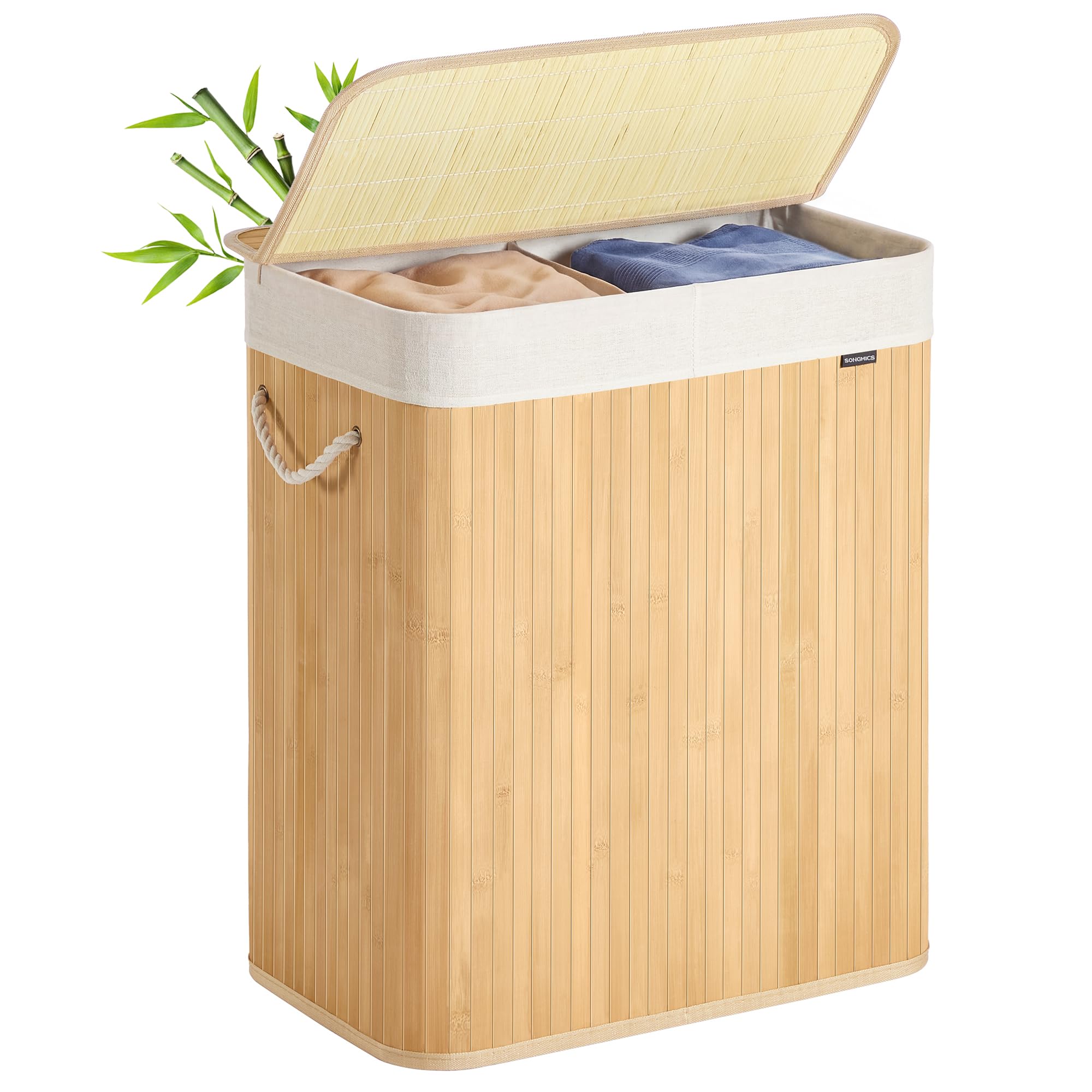 2 Sections Laundry Basket, Natural