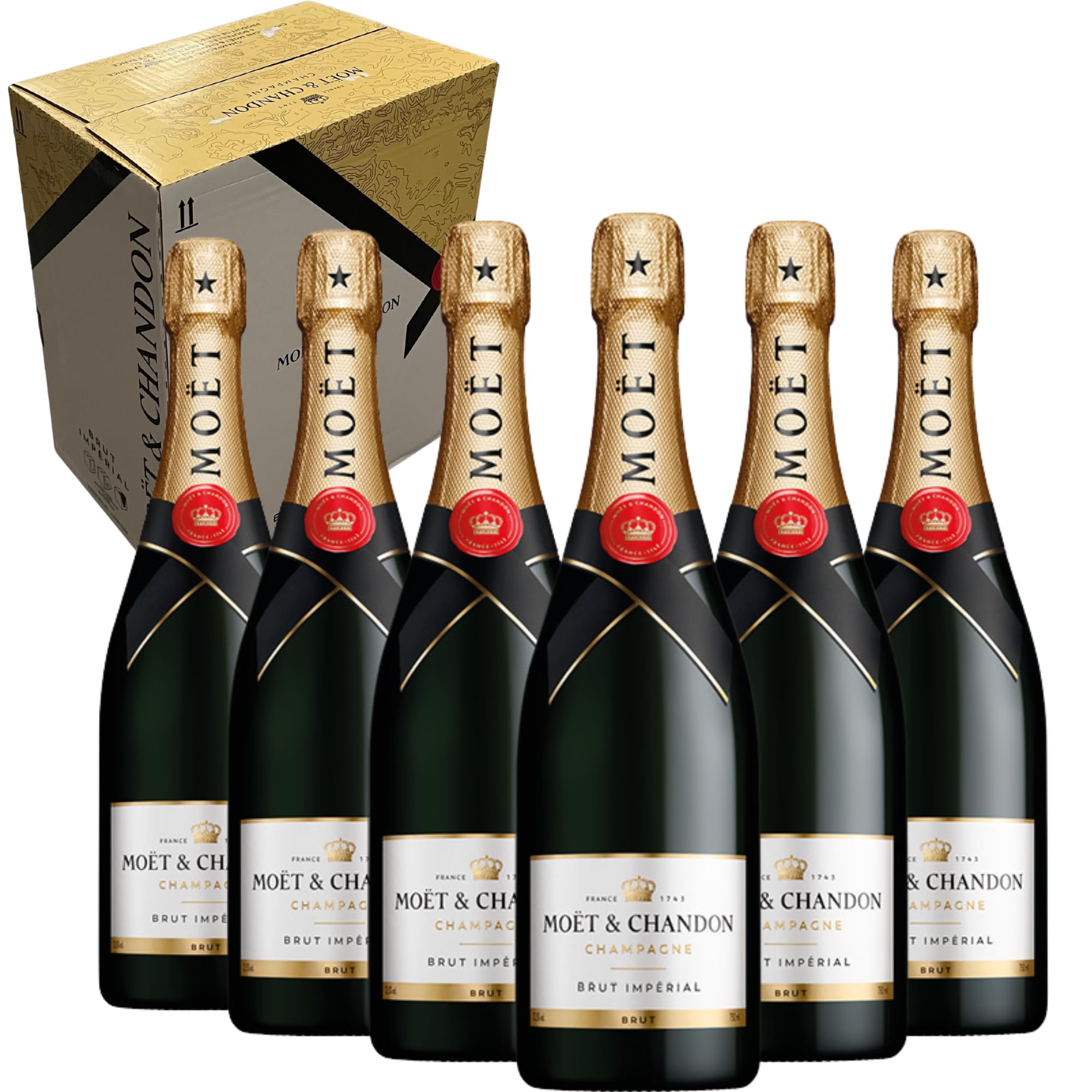 Moët & Chandon - Champagne Brut Impérial | Ideal para Fiestas Navideñas | Aromas frutales y florales | Perfecto para brindar | 6 BOTELLAS CAJA ORIGINAL