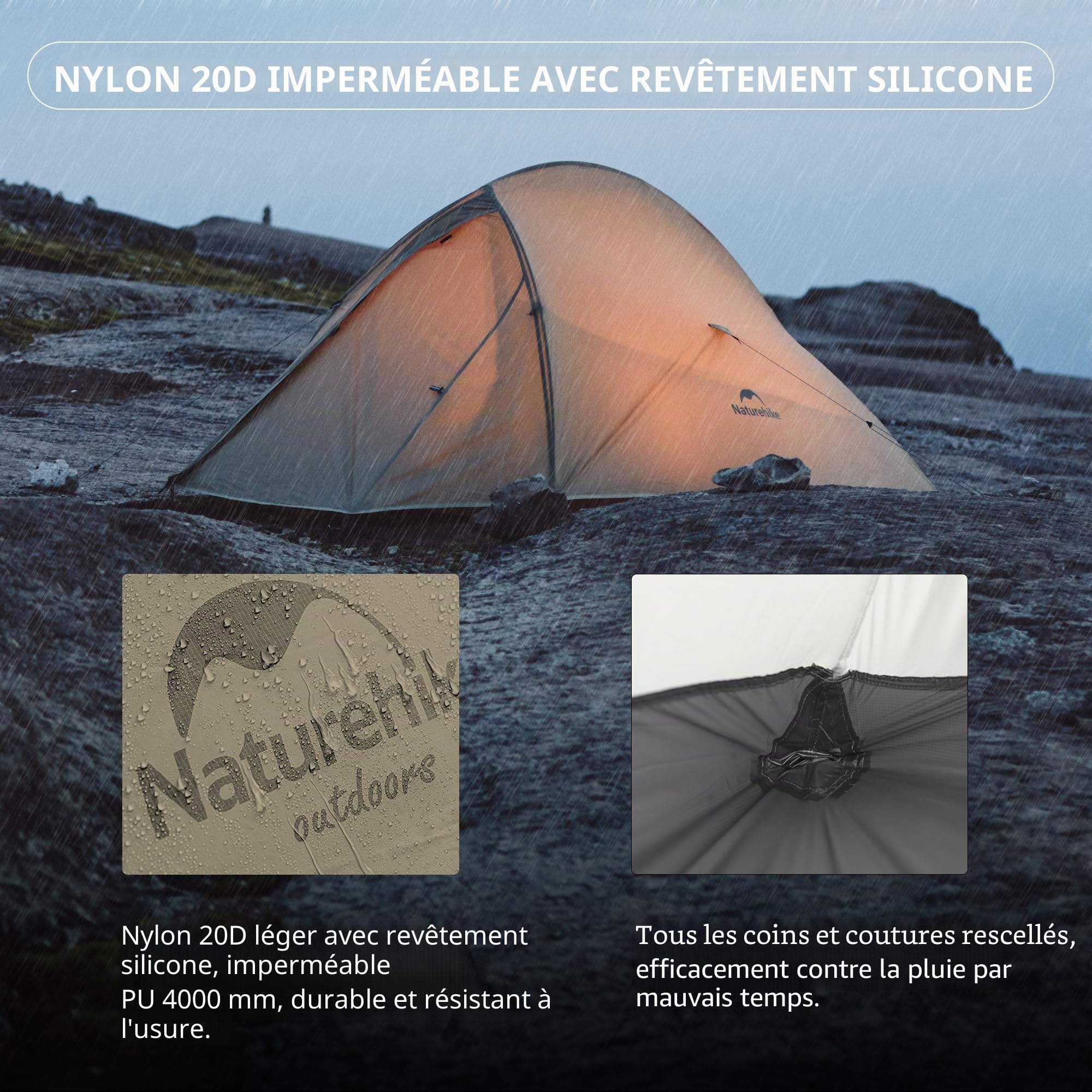 Naturehike Cloud-Up Pro Tente de camping légère pour 2 personnes, facile à installer, coupe-vent et imperméable, tente dôme pour les voyages en plein air, le trekking