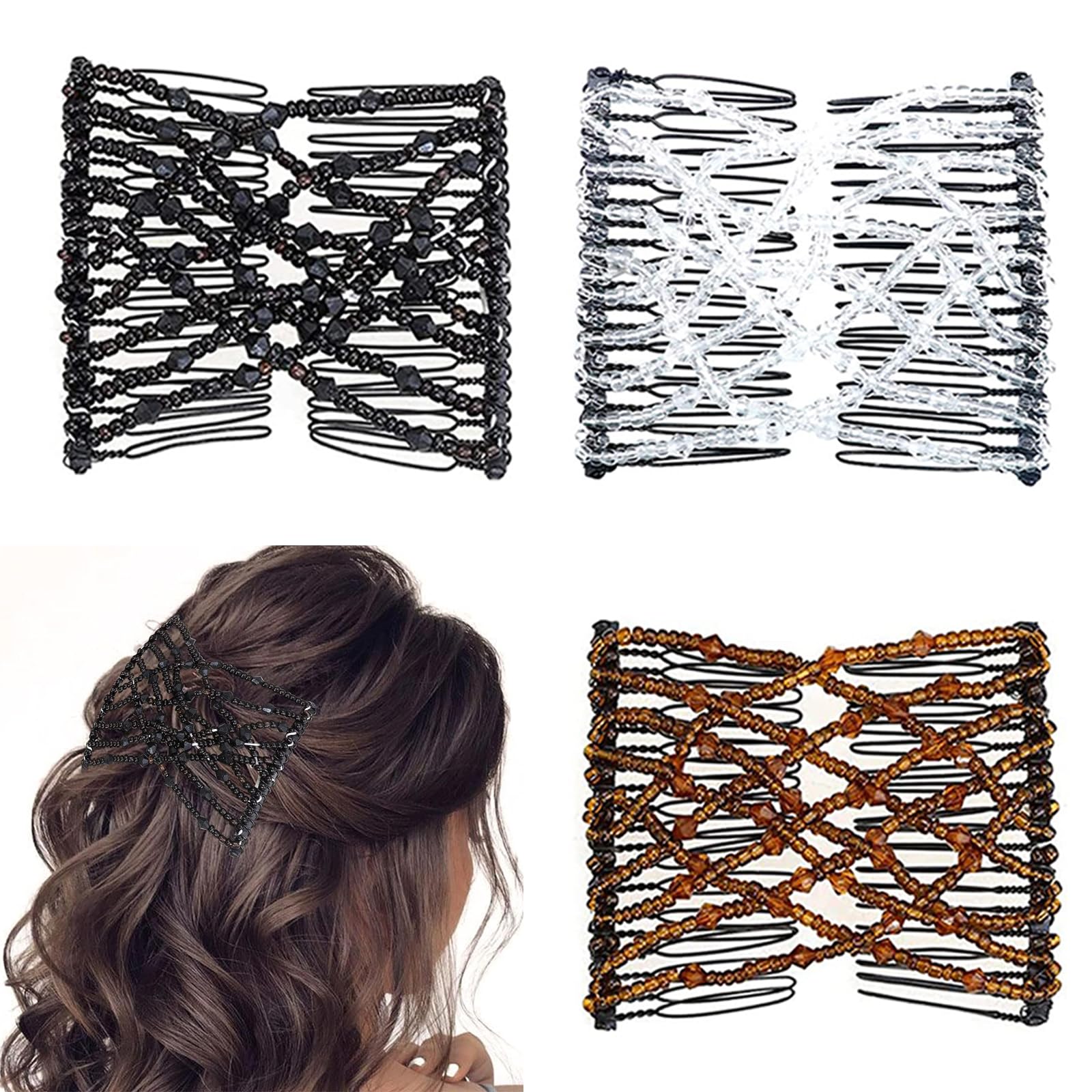 Amazon.com : Magic Hair Combs, 3 pcs Vintage Bead Stretchy  display picture 2