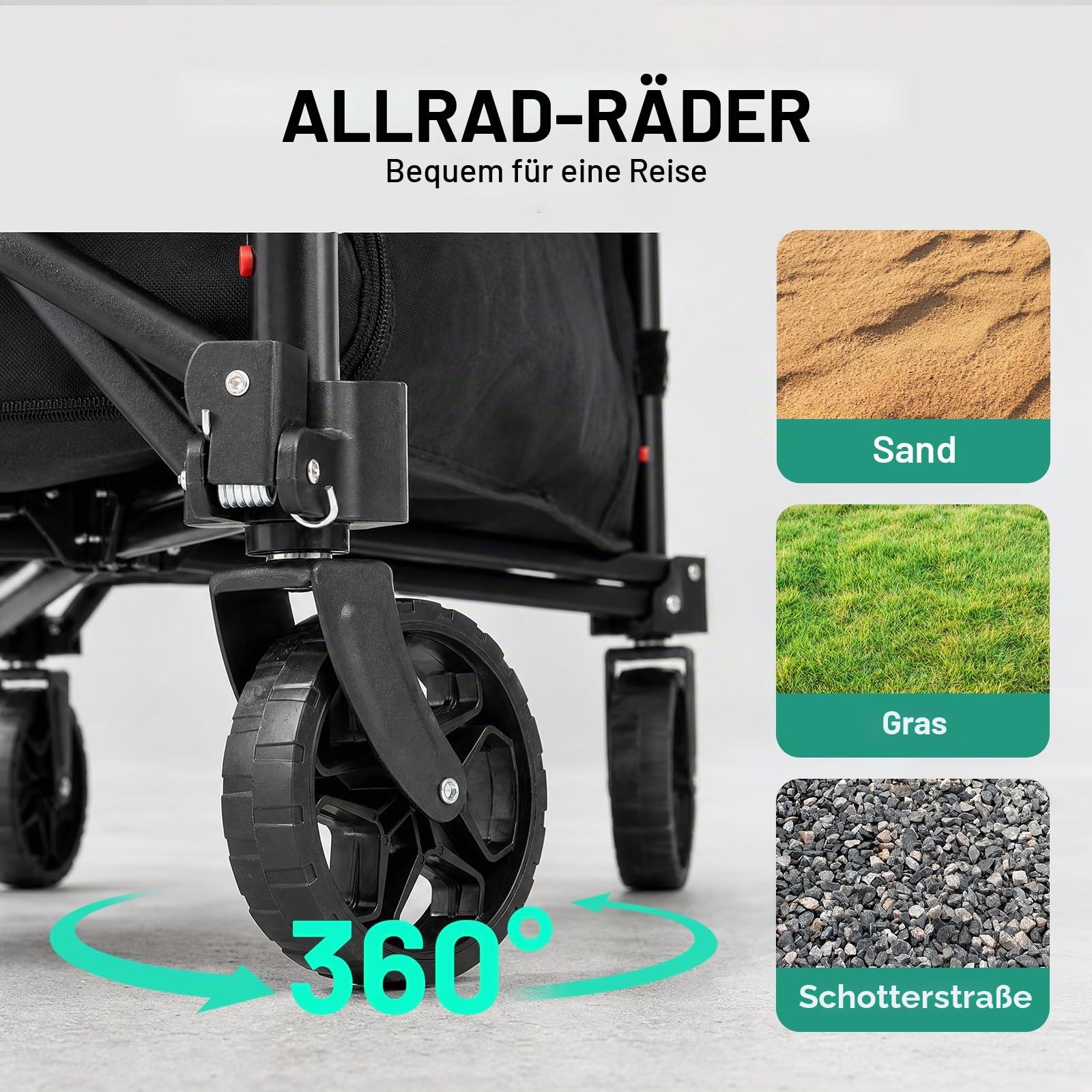 Overmont Bollerwagen Faltbar 3-in-1-120L 100KG Belastbar Klappbarer Handwagen mit All-Terrain Rädern - Leicht & Kompakt Faltwagen - für Camping, Garten, Strand, Einkauf, Sport, Transport