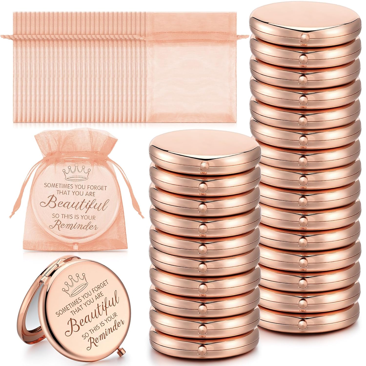 Dandat 25 Set Pocket Inspirational Compact Mirrors Bulk for Women Sometimes You Forget That You're Beautiful Magnifying Mirror Thank You Gifts Christmas Sisterhood Gifts for Women Girls Friends
