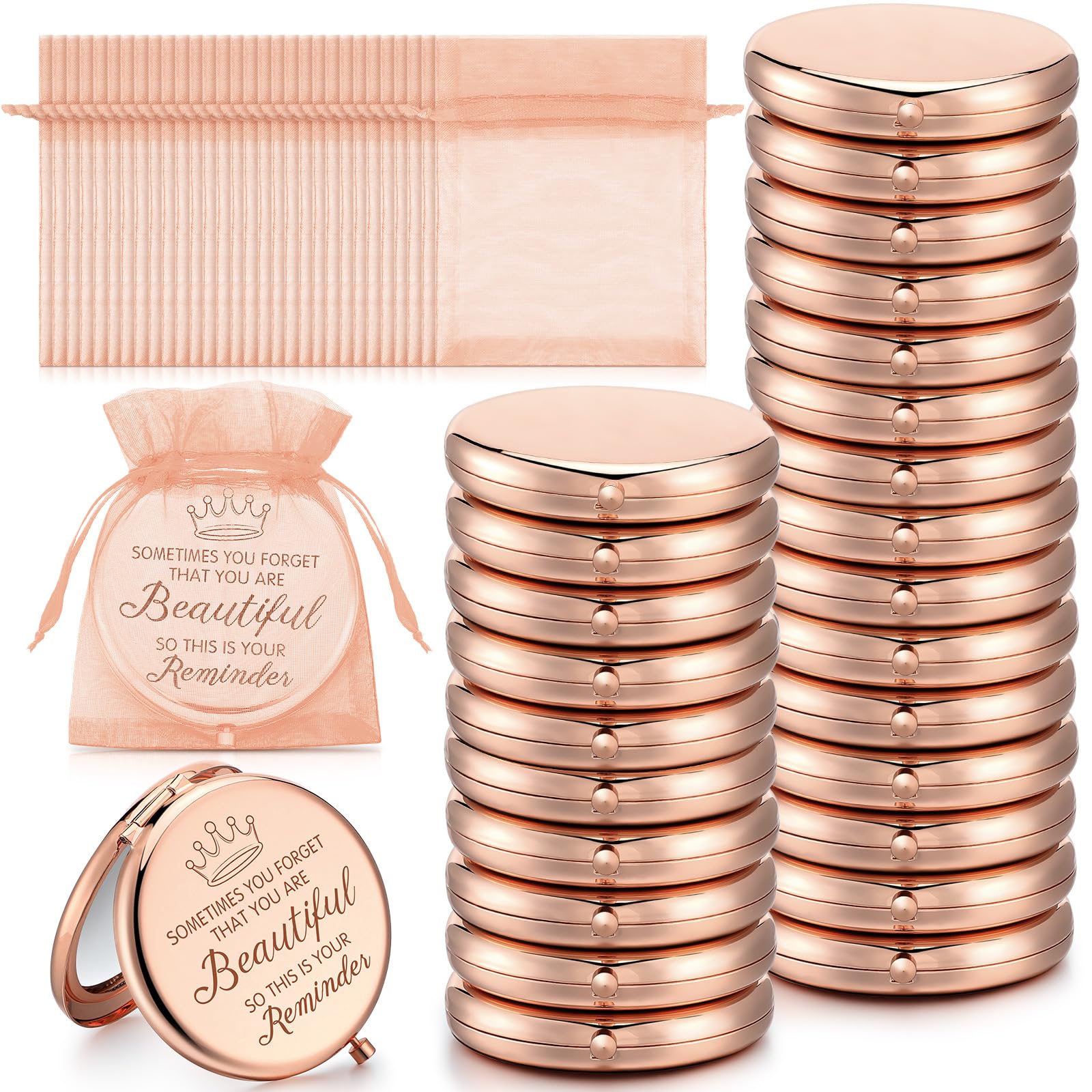 Dandat 25 Set Pocket Inspirational Compact Mirrors Bulk for Women Sometimes You Forget That You're Beautiful Magnifying Mirror Thank You Gifts Christmas Sisterhood Gifts for Women Girls Friends