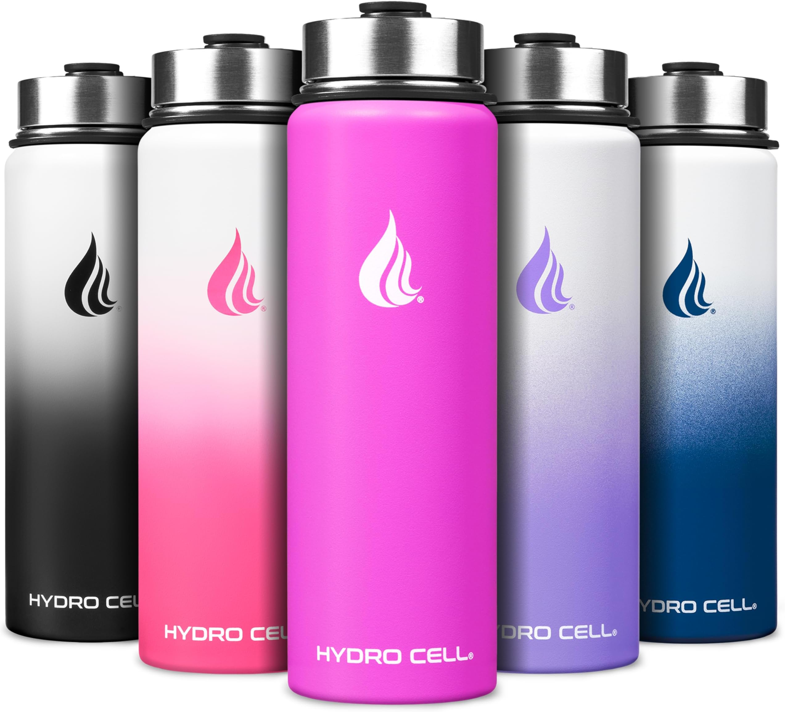HYDRO CELL Stainless Steel Water Bottle with Straw & Wide Mouth Lids (24oz) - Keeps Liquids Perfectly Hot or Cold with Double Wall Vacuum Insulated Sweat Proof Sport Design (Fuchsia 24oz)