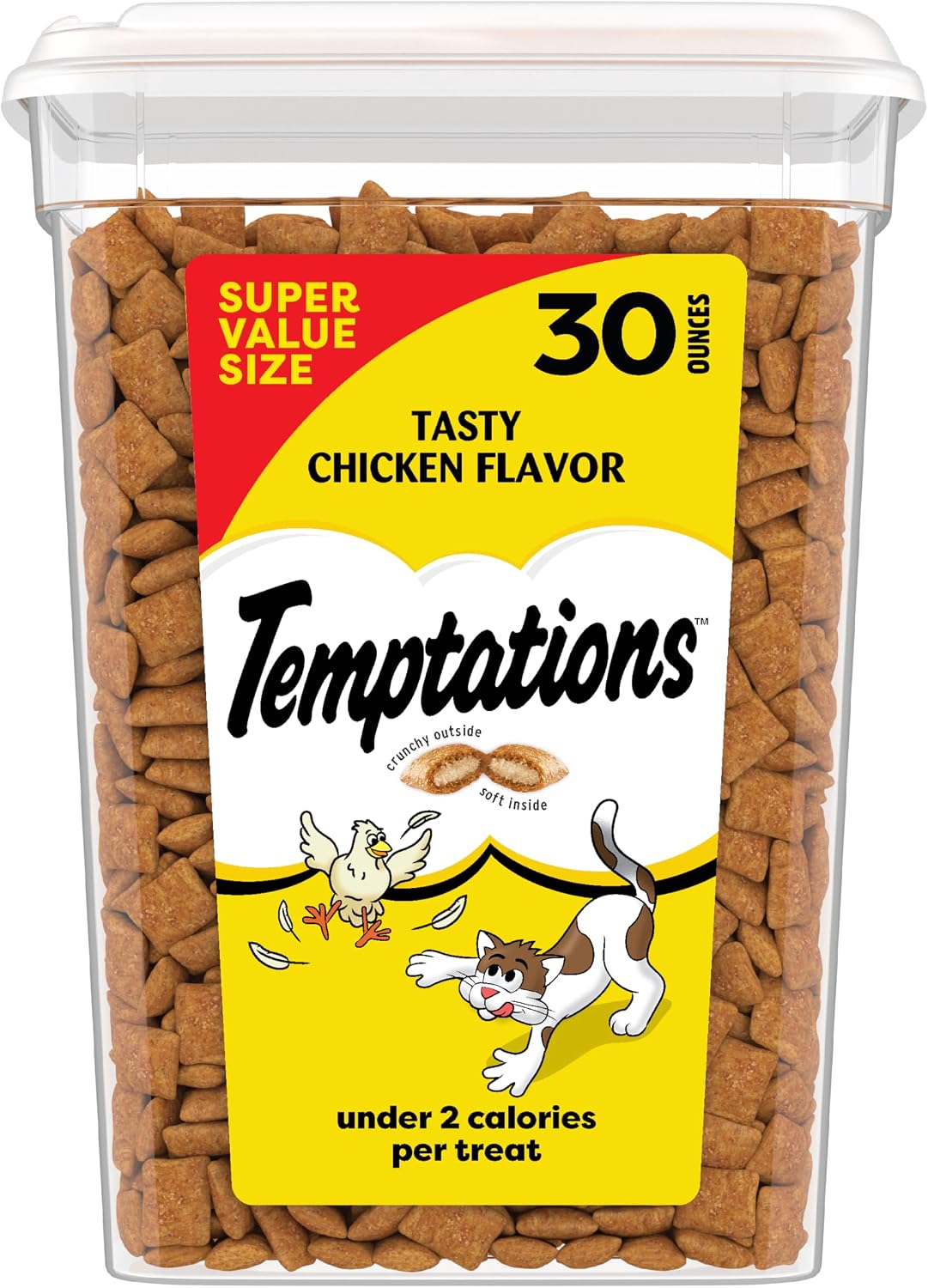 Classic Crunchy and Soft Cat Treats, Tasty Chicken, 30 oz | Under 2 calories per treat, crunchy outside & soft inside, resealable tub, use as meal or topper, 100% complete & balanced