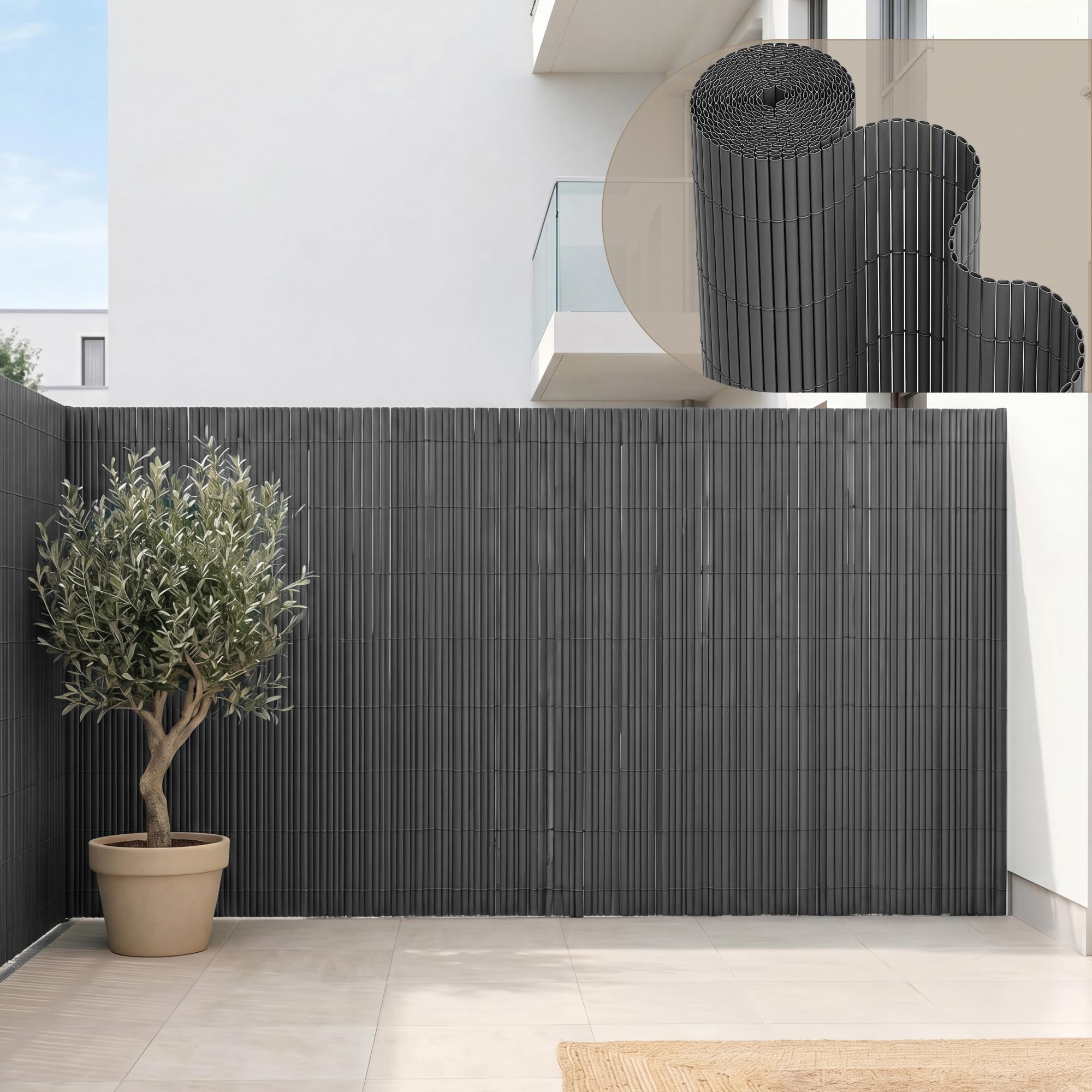 [neu.haus] Balkonsichtschutz Hidden PVC Sichtschutzmatte 150 x 300 cm Terrasse wetterfest UV-beständig Sichtschutzzaun Windschutz Grau