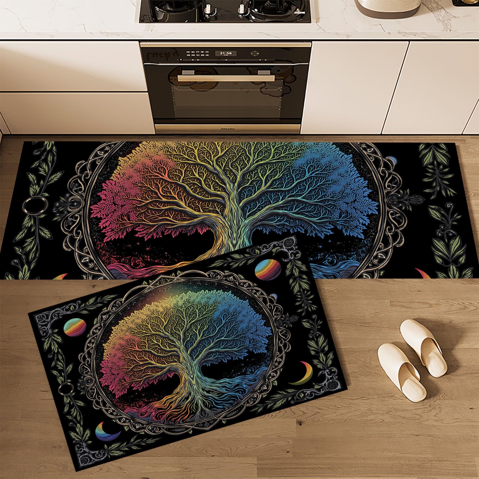 Tapis de cuisine antidérapants contre les sols glissants ensemble arbre de vie