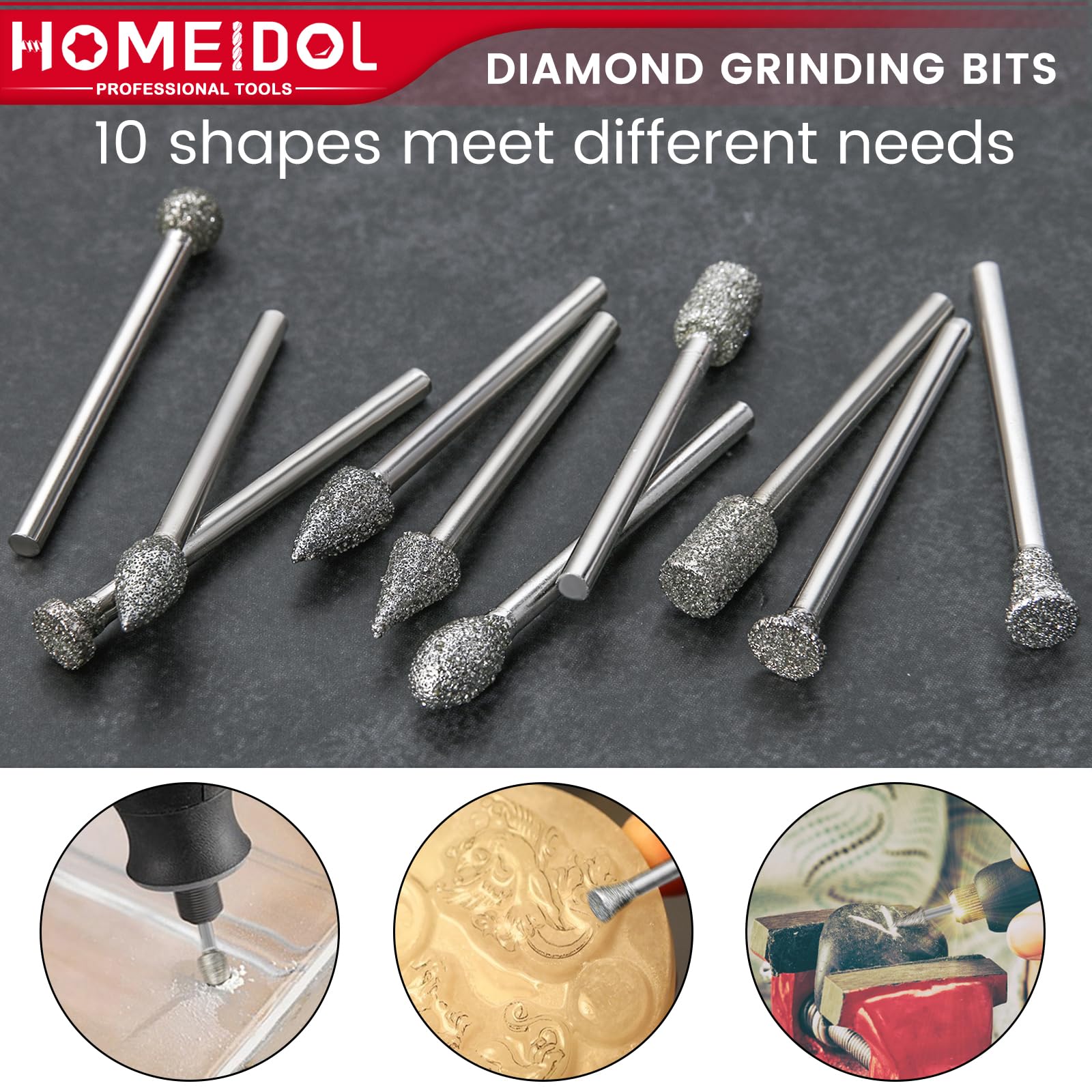 32Pcs 60Grit Diamond Burr Bits for Dremel Bits 1/8" Shank Cutting Wheel — Amazon image 6