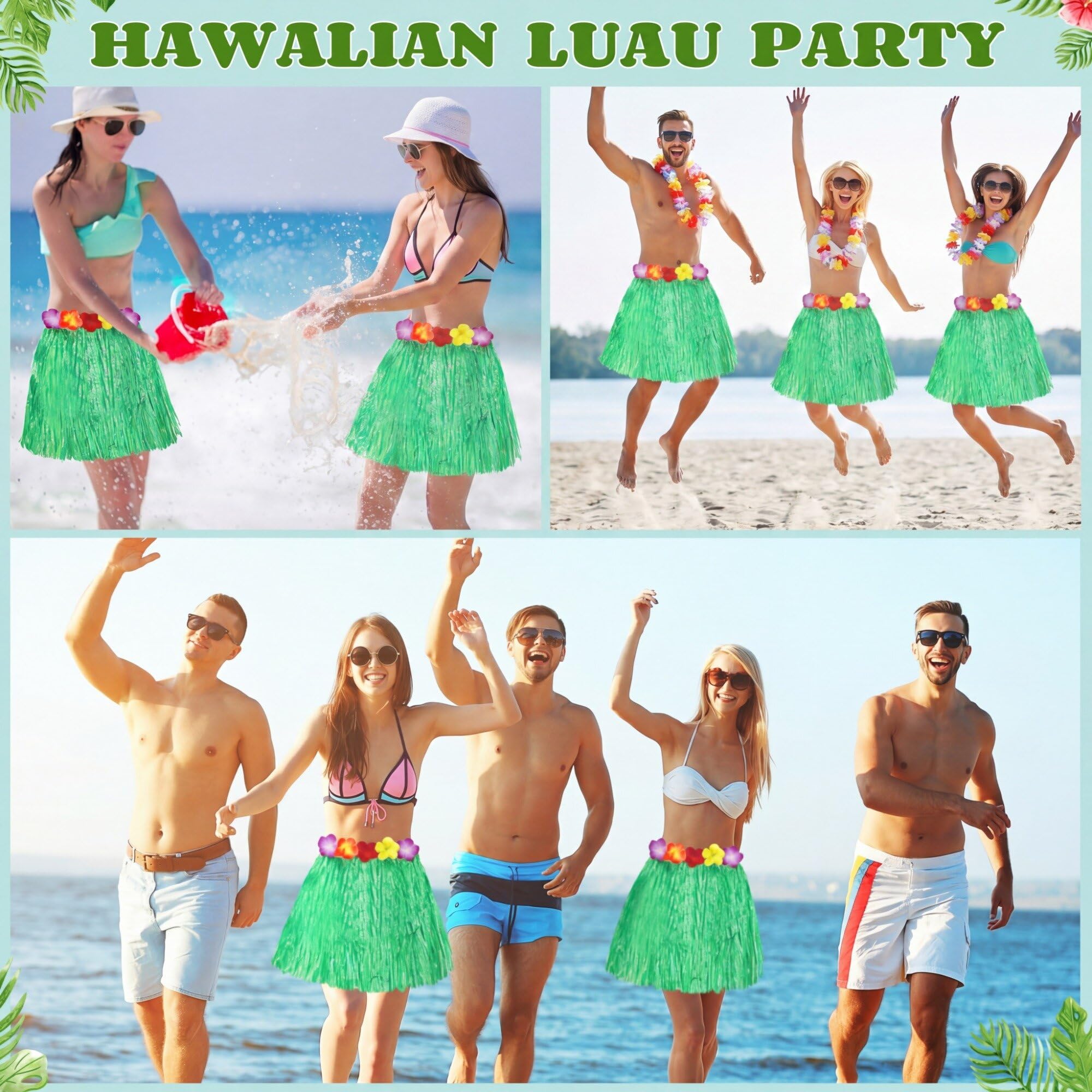 Shappy 12 faldas hawaianas Luau de seda verde hibisco de imitación para fiestas de disfraces, cumpleaños, celebraciones
