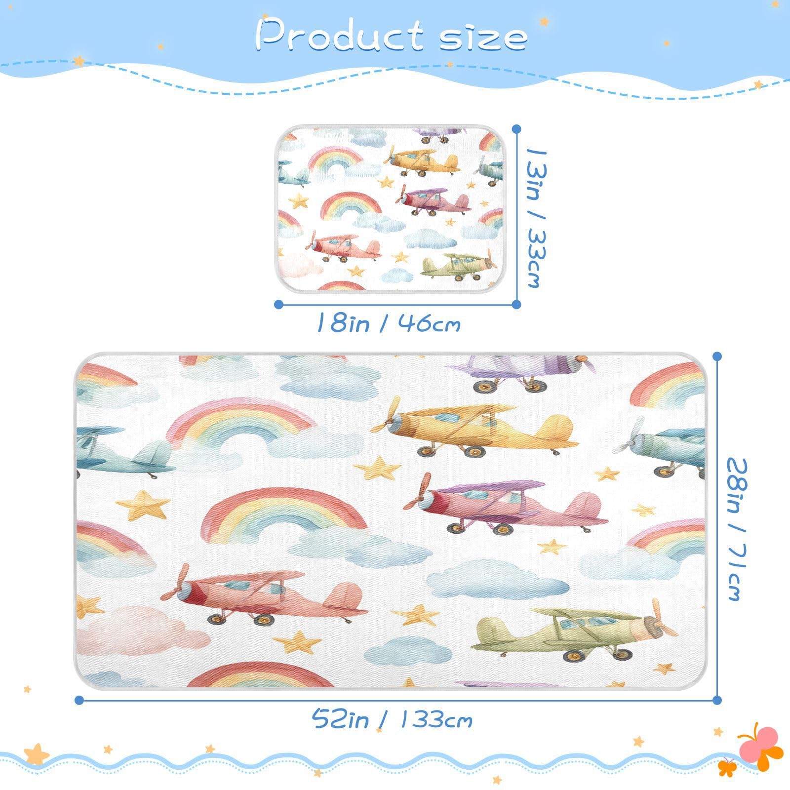 Bolaz Summer Sleeping Bed Pad, Airplane Rainbow Pattern Cooling Mattress Set Breathable Bed Mat Ice Silk Mat + Pillow Cover for Toddler Boys Girls