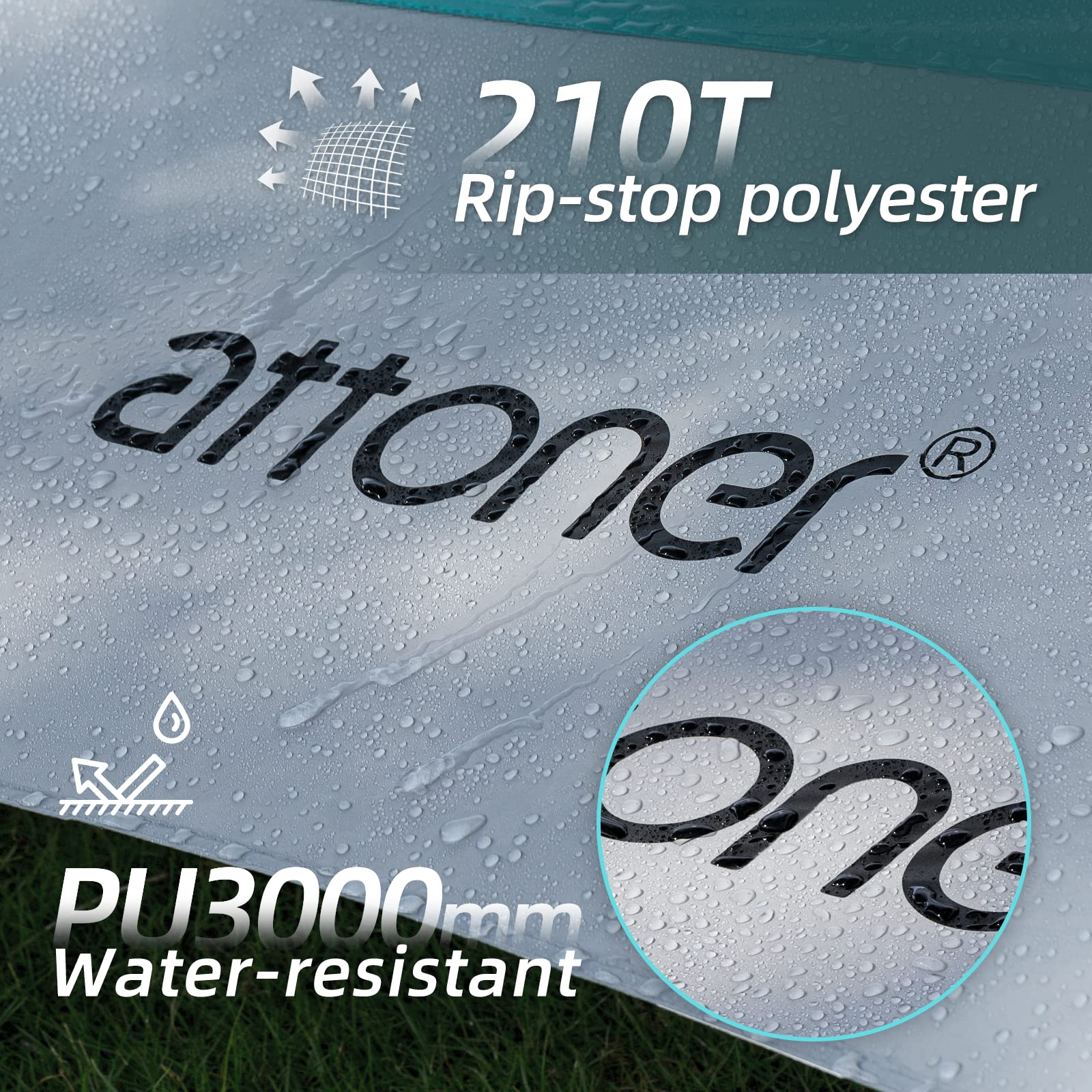 Bâche De Camping ATTONER 3,7x4,3 M – Imperméable, Résiste Aux UV UPF50+, Légère, Avec Mâts Et Piquets, Idéale Pour Les Sorties En Plein Air