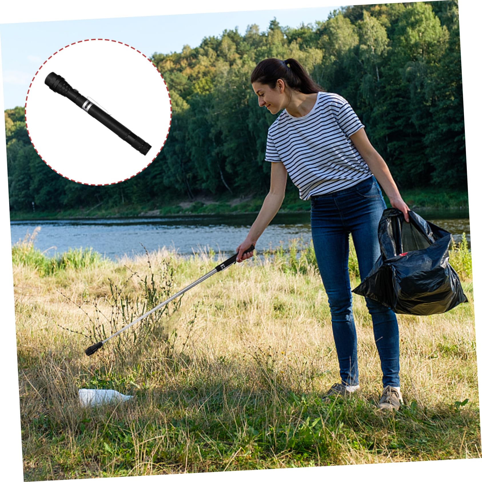 OSALADI 2pcs Telescopic Flashlight Tool Flexible Magnetic Pickup Bar Textured Grip Extendable Design for Easy Object Retrieval for Home Outdoor Use