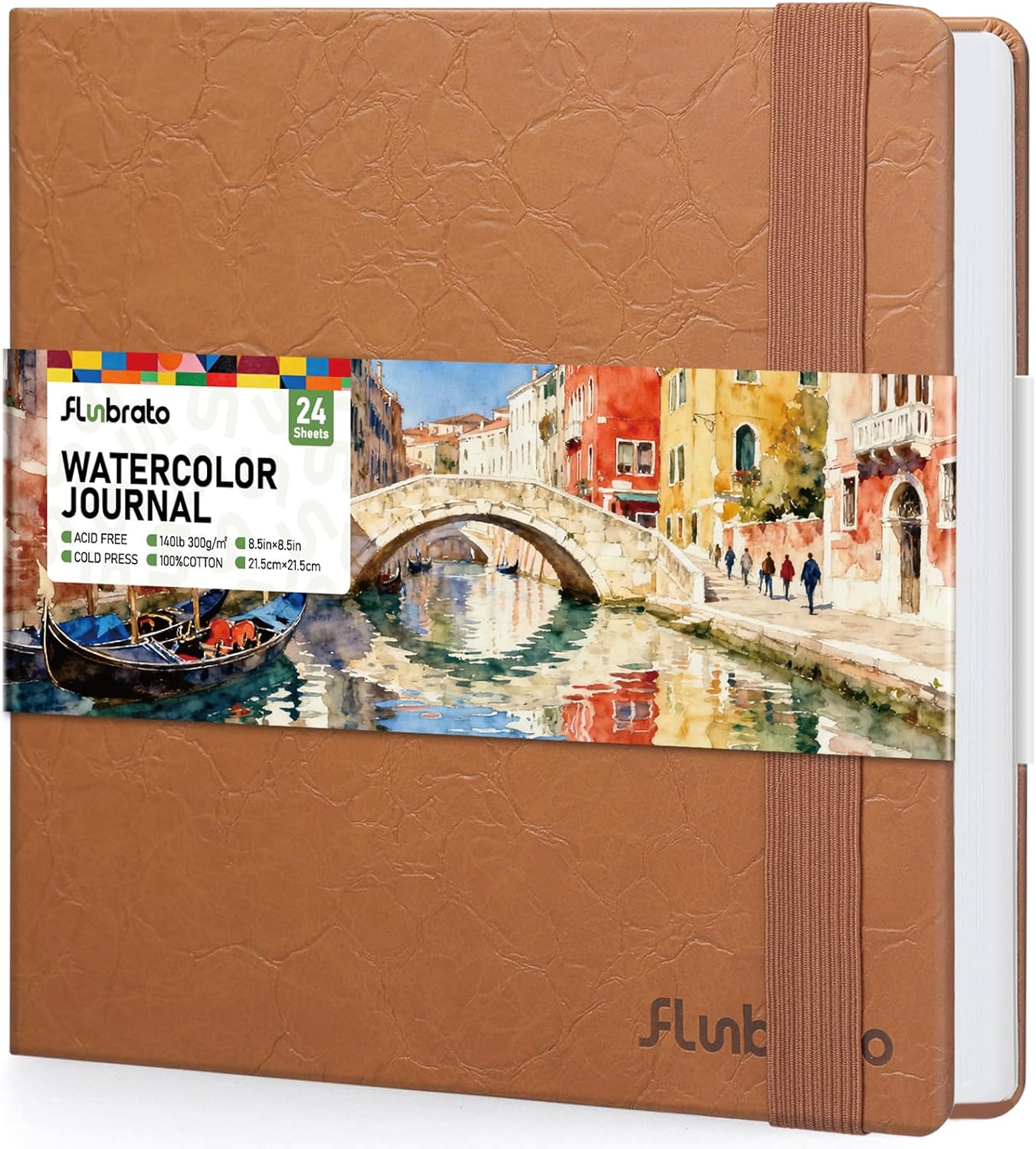 Watercolor Journal 8.5"x8.5"- 100% Cotton, 24 Sheets 140LB/300GSM Cold Press, Square Watercolor Sketchbook - Perfect for Watercolor, Gouache, Acrylic, Ink & Mixed Media Professional Art Supplies