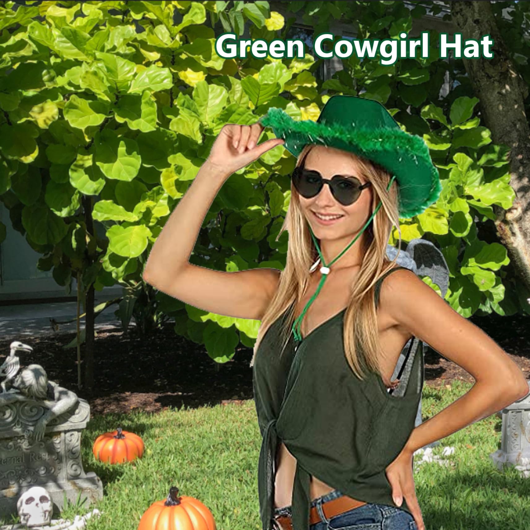 Grüner Glitzer Cowgirl Hut – Weitkrempig, Western-Party-Accessoire Mit Pelzrand