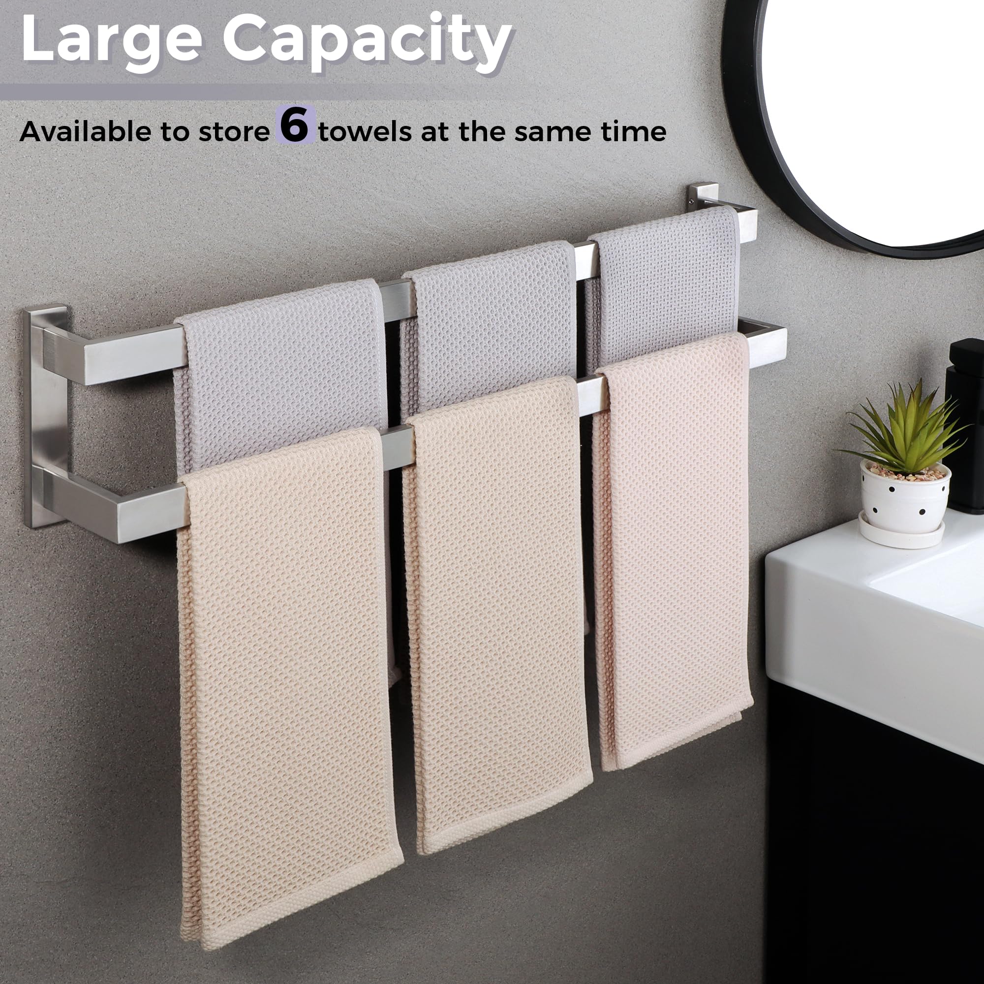 SAYAYO Robuste Porte Serviette Lourd Mural à 2 Niveaux en 304 Acier Inoxydable, Barre de 10mm D’épaisseur Anti-Flexion, Support Porte-Serviettes Antirouille pour Salle de Bain, 70CM Brossé