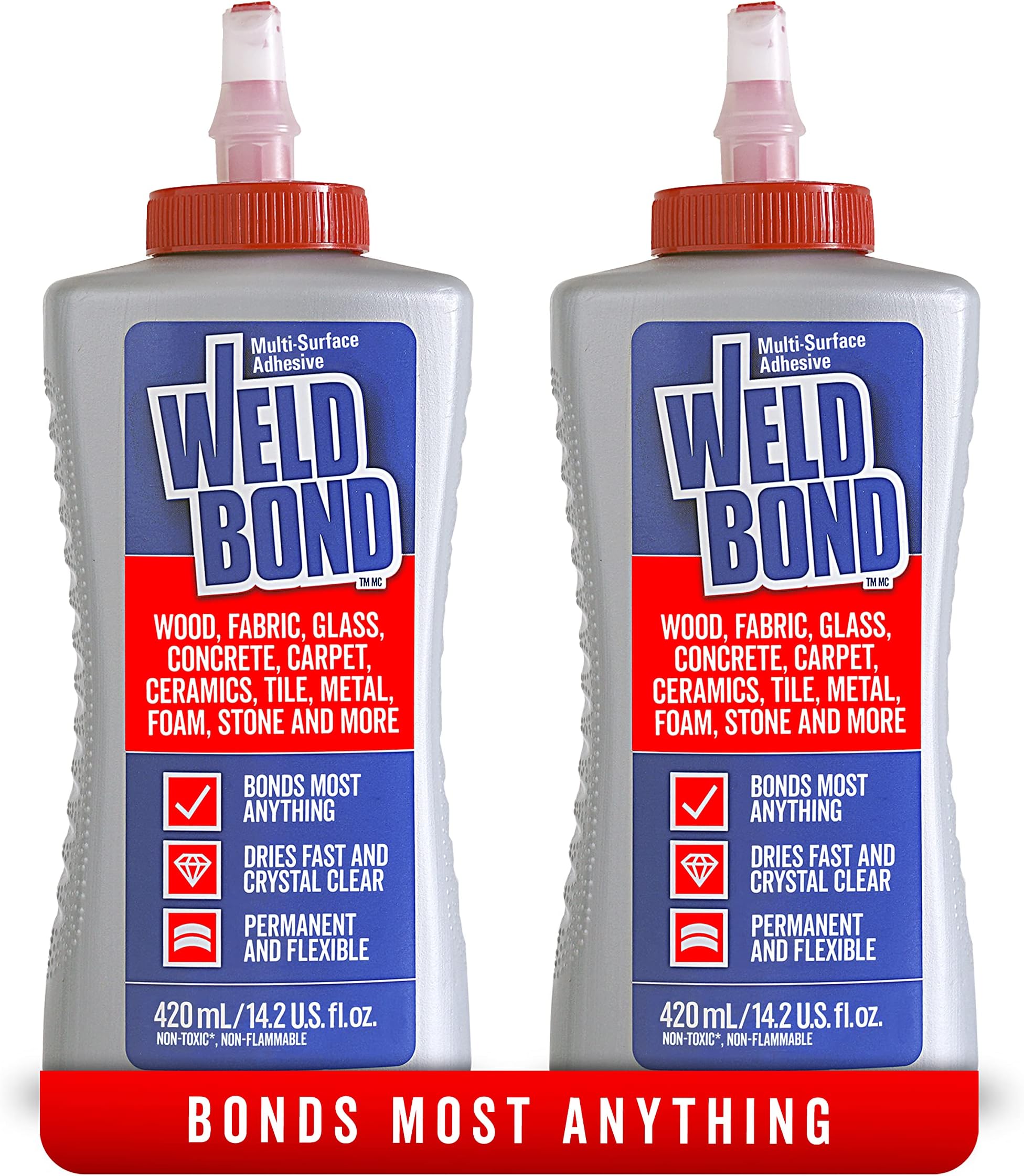 Multi-Surface Strong Glue – Fast Drying Glue for Wood, Tile, Ceramic, Pottery, Glass, Metal & More – Heavy Duty Adhesive for Mosaic, Crafts, Wood Working & Repairs – 14.2oz (420ml), 2 Pack