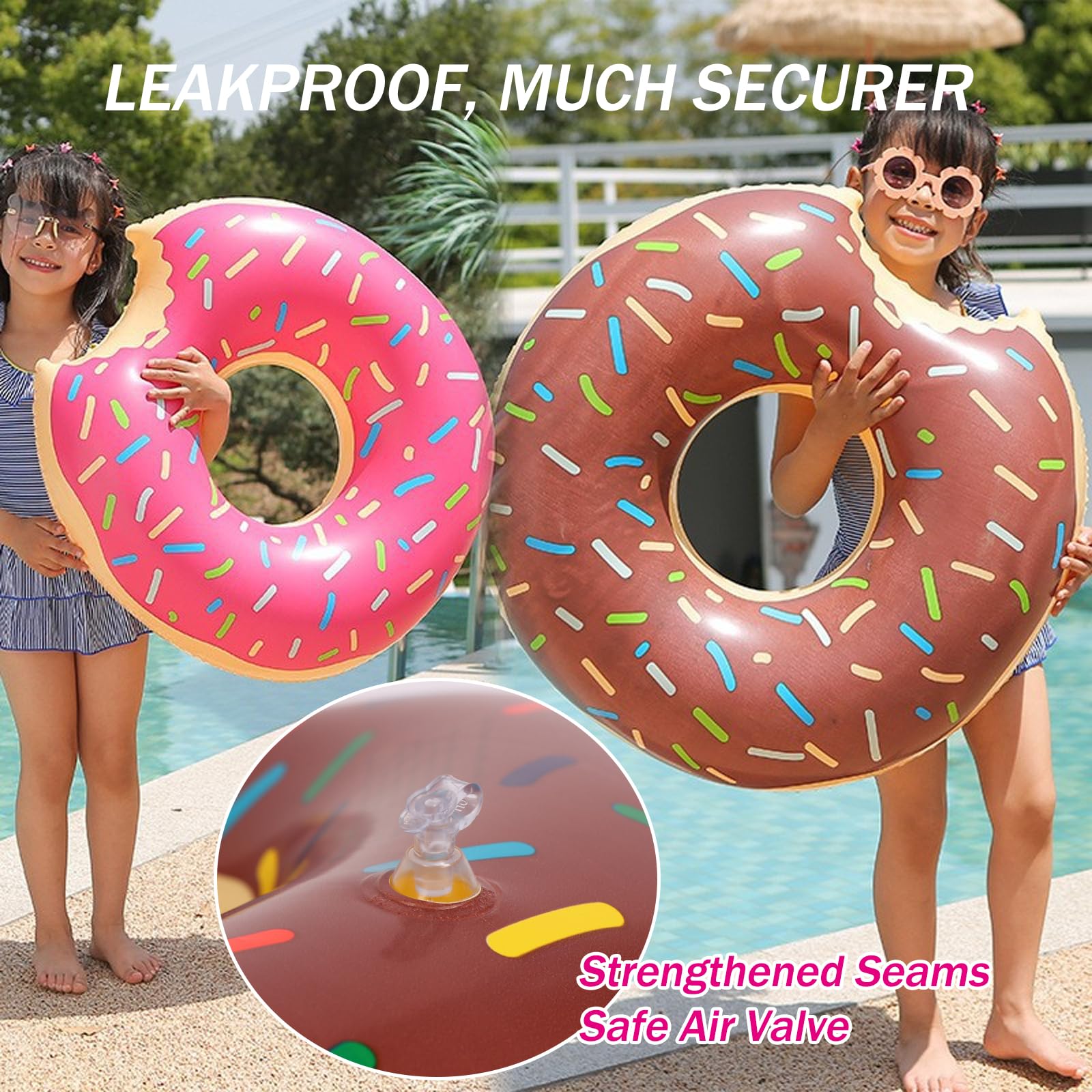 2 PCS Ciambella Gonfiabile Set, 80 CM Gonfiabile Galleggiante Anello da Nuoto Giocattoli Galleggianti per Bambini Adulti Ragazze per Estate in Piscina Spiaggia di Festa Rosa & Marrone