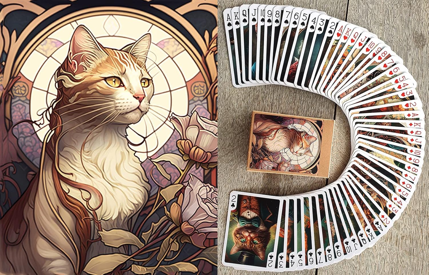 Art Nouveau CAT Portraits Playing Cards (Poker Deck 54 Cards All Different) Art Nouveau Art Deco Victorian Cat Portraits Posters