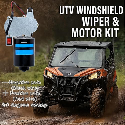 Miniatura 5 de Wadoy - Kit de limpiaparabrisas para UTV de 12 V, compatible con Polaris Ranger RZR 8009001000, motor eléctrico universal UTV de 16 pulgadas con