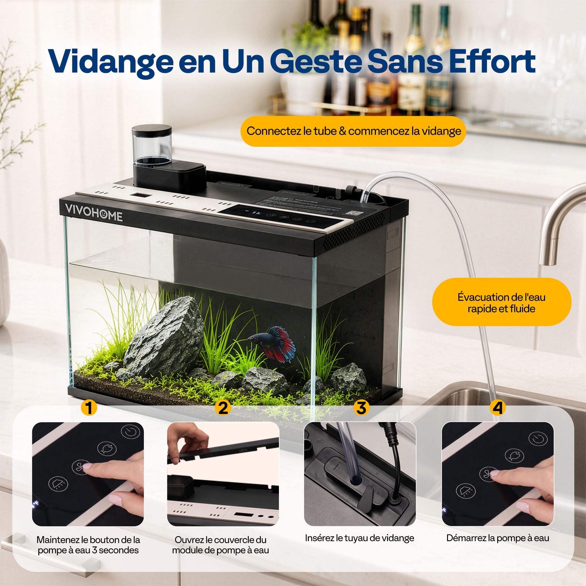 VIVOHOME 30L Aquarium Intelligent en Verre Contrôlé par App Kit Complet | Système de Filtration, Lumière LED, Pompe à Eau, Affichage Température, Auto-Nettoyant. Idéal pour Betta, Poisson, Crevettes