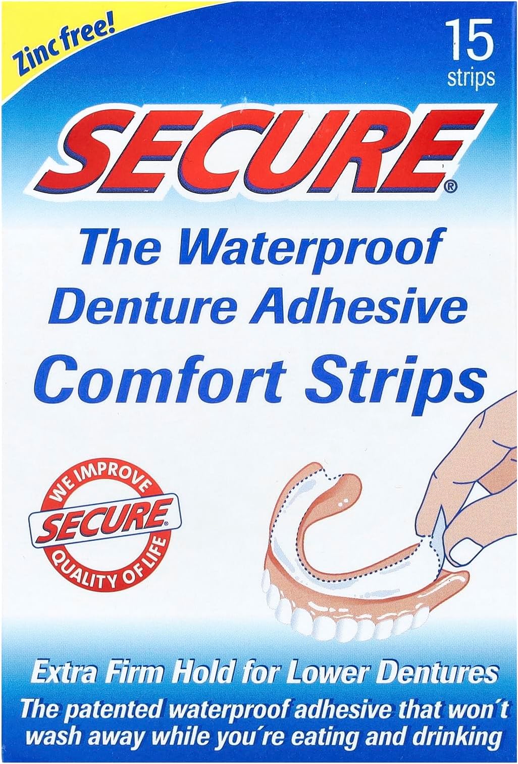 Secure Denture Adhesive Strips 15 ea (Pack of 7)