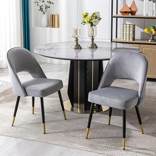 HEAH-YO Juego de 2 sillas decorativas modernas, sillas de comedor tapizadas con respaldo hueco y patas de metal sólido, sillas de cocina sin brazos