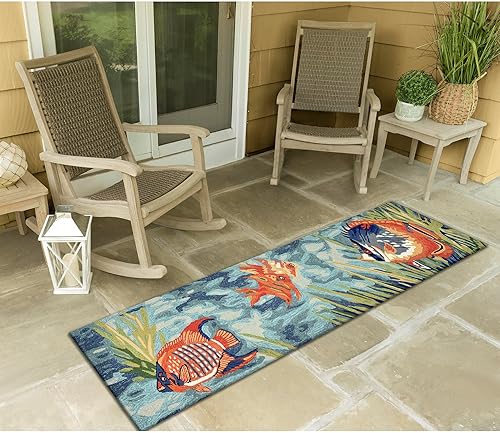 Miniatura 4 de Liora Manne Ravella - Alfombra duradera para interiores y exteriores, estabilizada a mano, con rayos UV, diseño tropical de peces oceánicos, 2 x 8