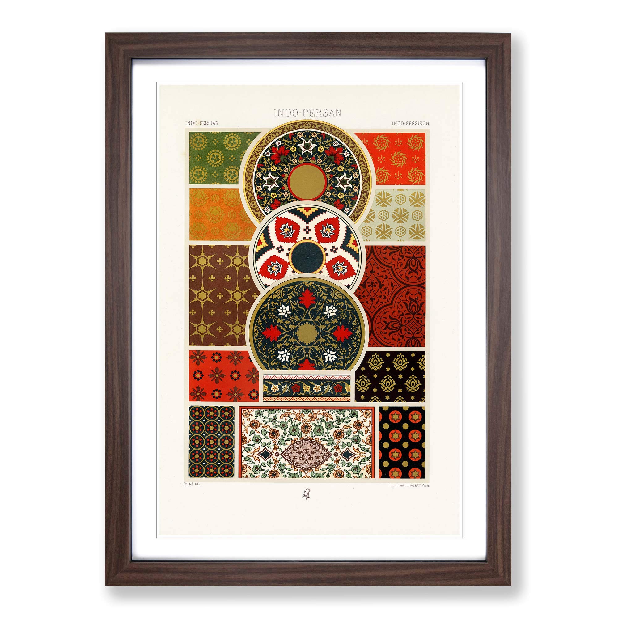 Big Box Art Indo-Persian Themed Patterns by Albert Racinet Framed Wall Art Picture Print Ready to Hang, Walnut A2 (62 x 45 cm)