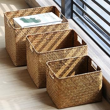 大型ラタン、藤バスケット 持ち手付き　大型観葉植物鉢カバーや 収納　【2個組】 大型ラタン、藤バスケット 持ち手付き 大型観葉植物鉢カバーや