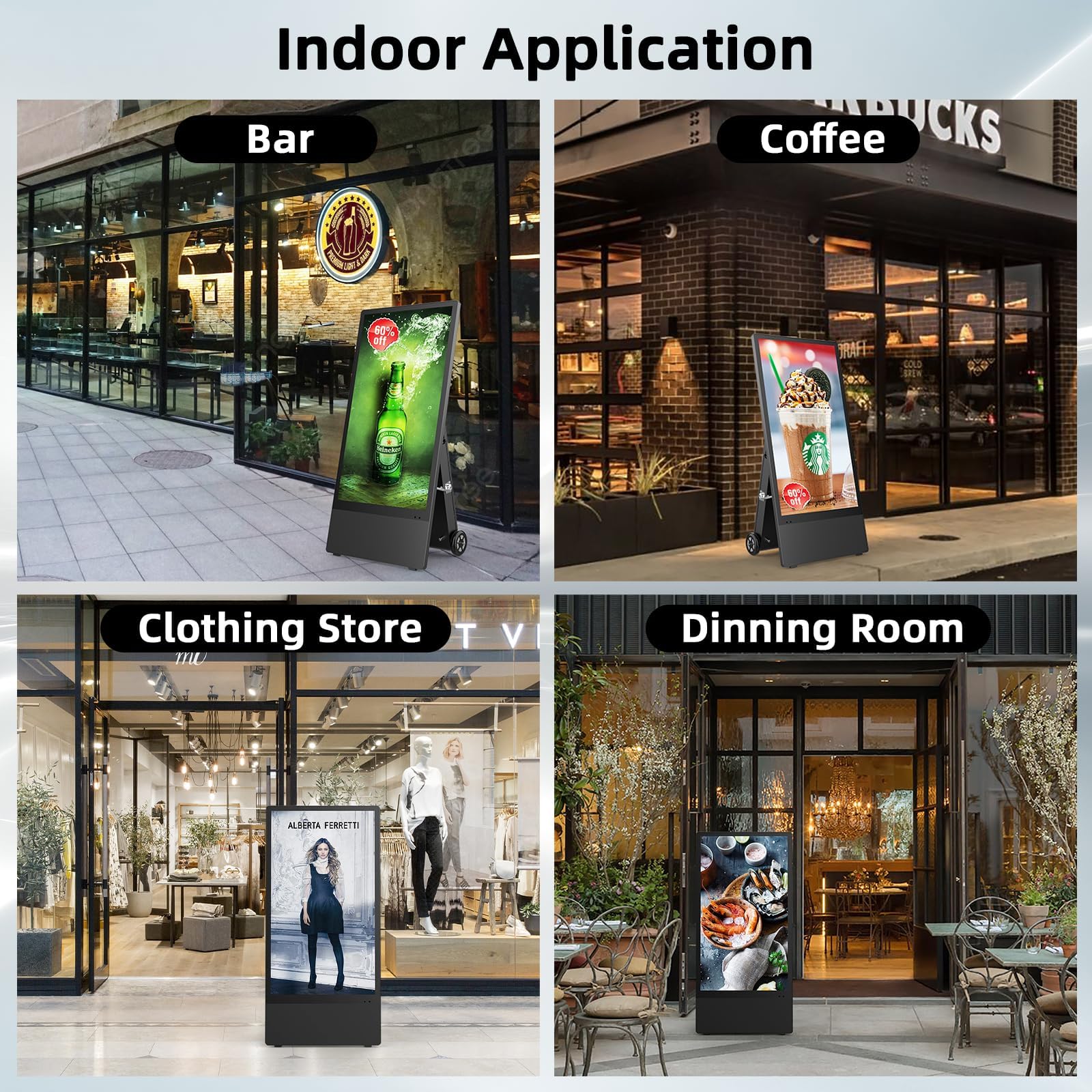 Écran Publicitaire Extérieurs 43 Pouces, Haute Luminosité 2000 Nits LCD Écran d'Affichage NuméRique, Étanche IP65, Batterie Rechargeable avec 10h d'Autonomie, pour les Food Trucks, Restaurants